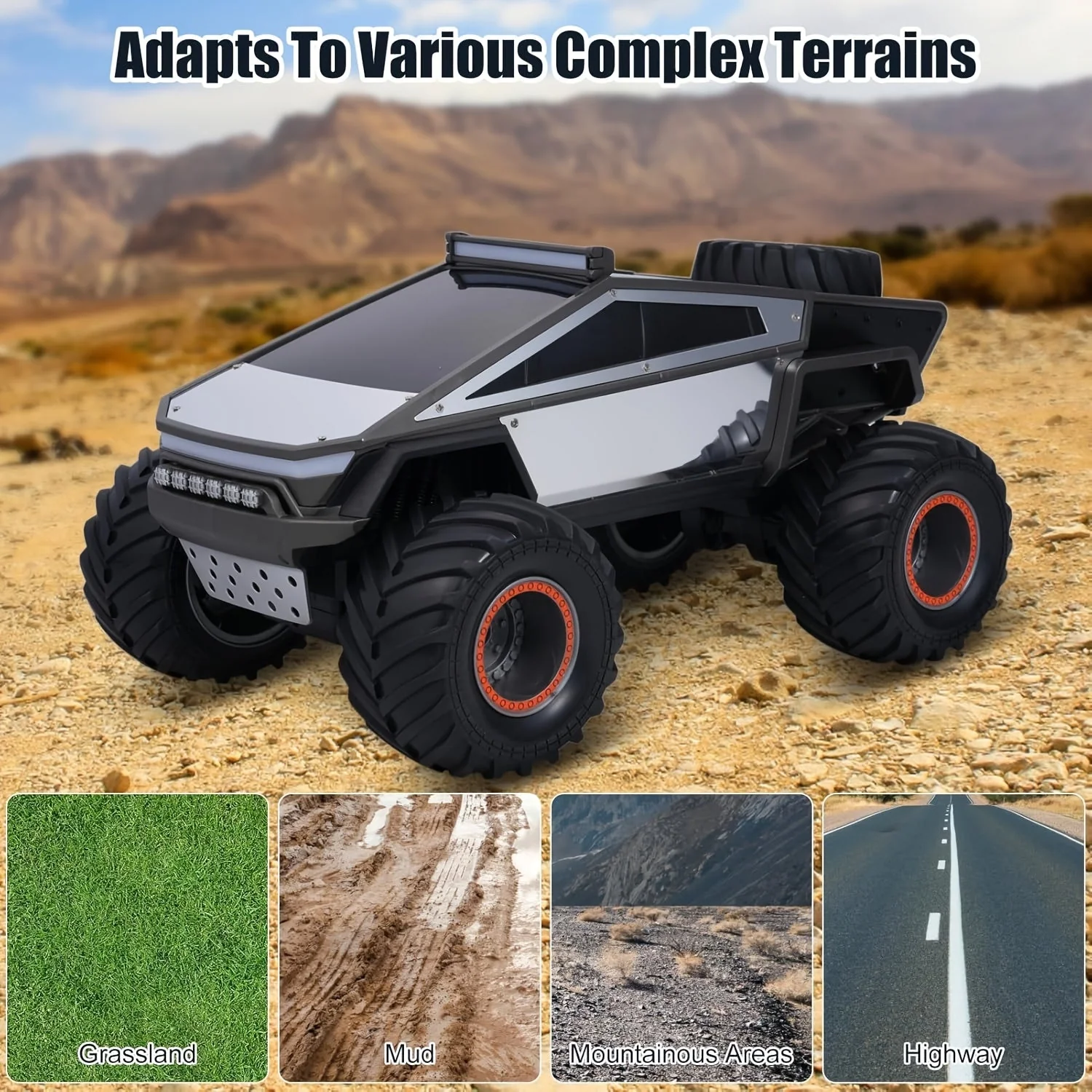 RC Monster Truck 4WD Remote Control Car Off-Road Toy with LED Lights for Kids 6+ - Image 5