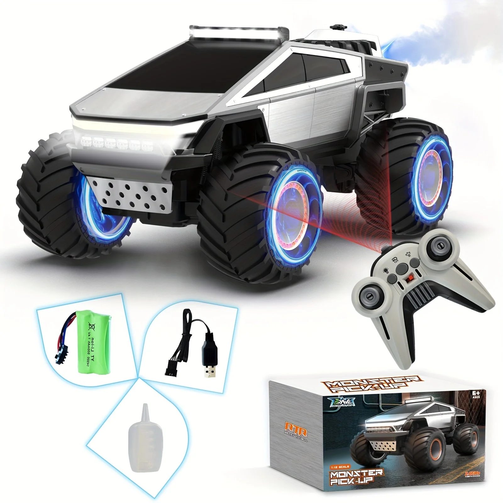 RC Monster Truck 4WD Remote Control Car Off-Road Toy with LED Lights for Kids 6+ - Image 8
