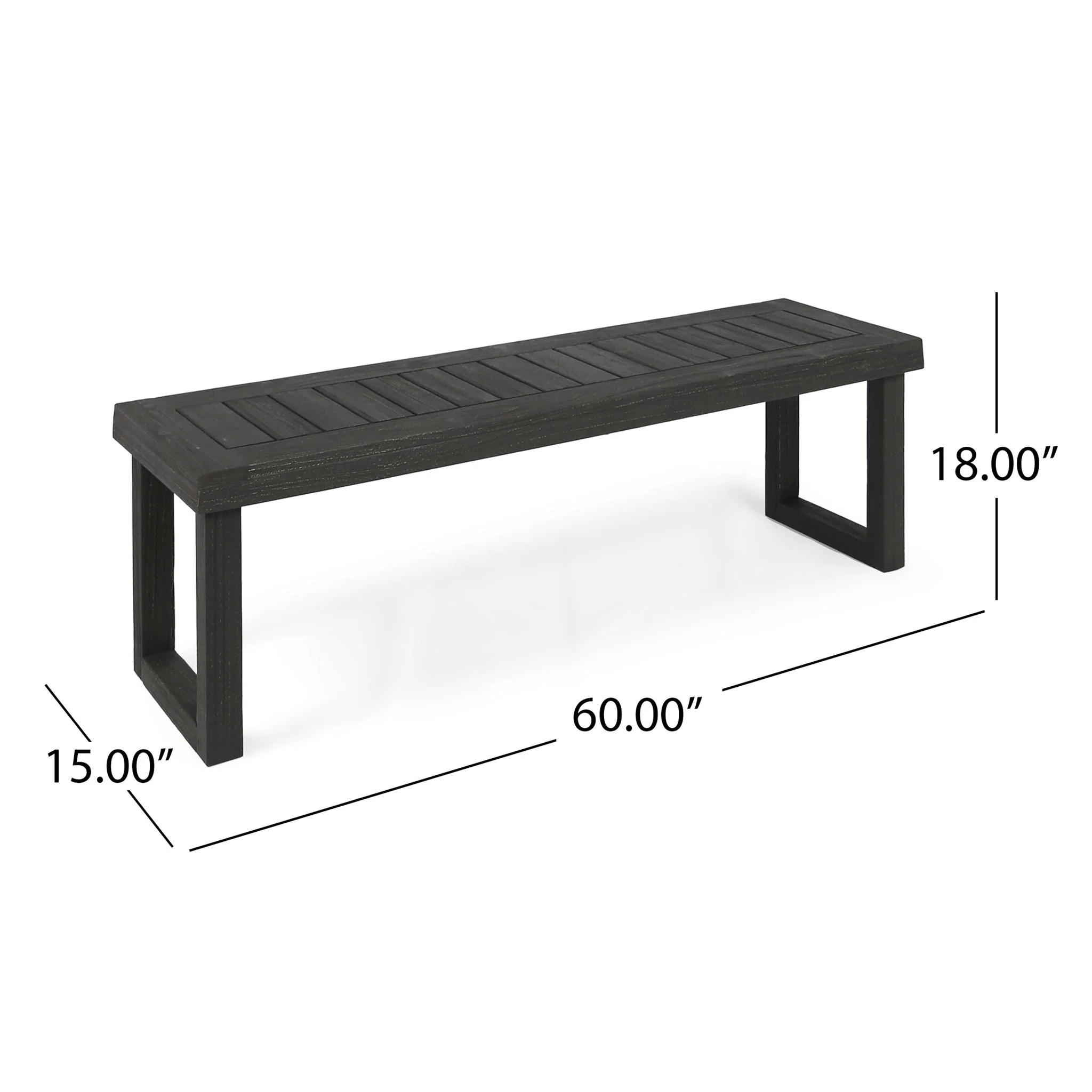 Realm - Outdoor Bench With Slat Panel Top And Base - Dark Gray - Image 2