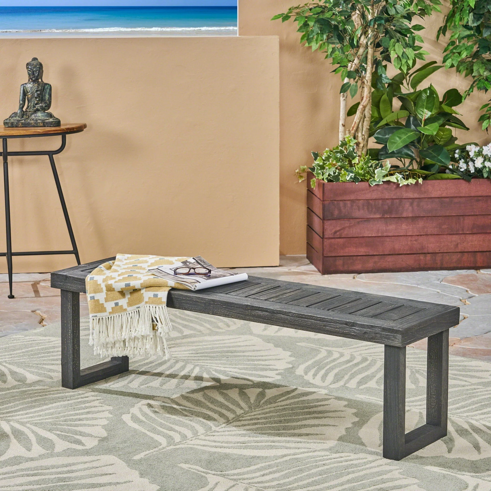Realm - Outdoor Bench With Slat Panel Top And Base - Dark Gray - Image 3