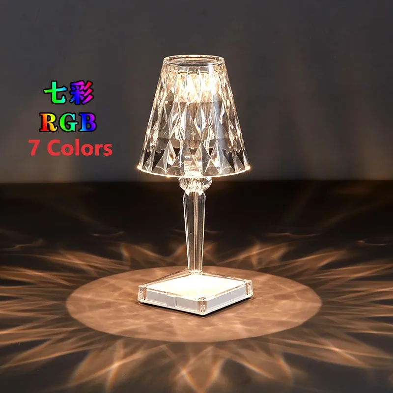 Rechargeable Diamond Table Lamp USB Crystal Bedside Light Acrylic Desk Decor - Image 12