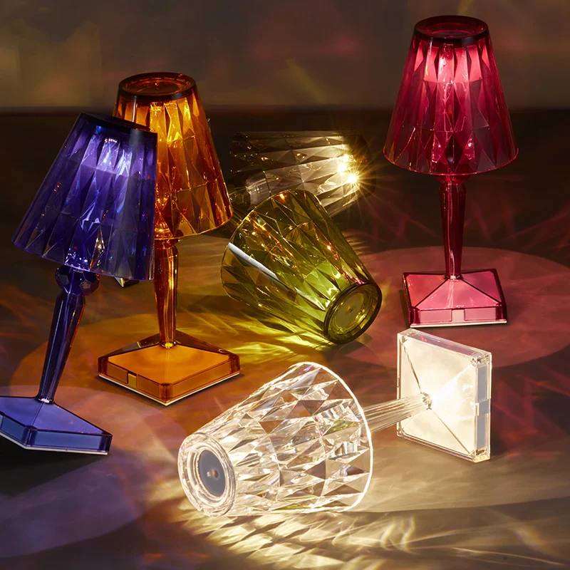 Rechargeable Diamond Table Lamp USB Crystal Bedside Light Acrylic Desk Decor - Image 2