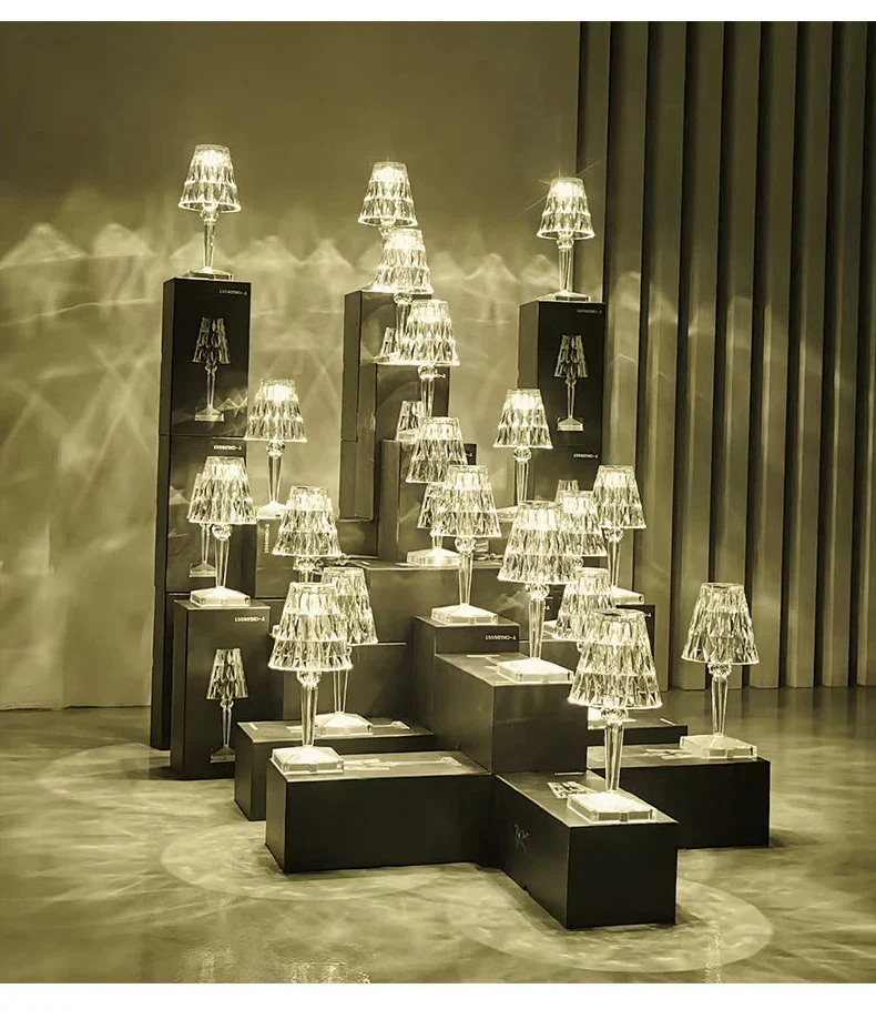 Rechargeable Diamond Table Lamp USB Crystal Bedside Light Acrylic Desk Decor - Image 5
