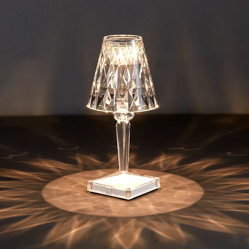 Rechargeable Diamond Table Lamp USB Crystal Bedside Light Acrylic Desk Decor - Image 6