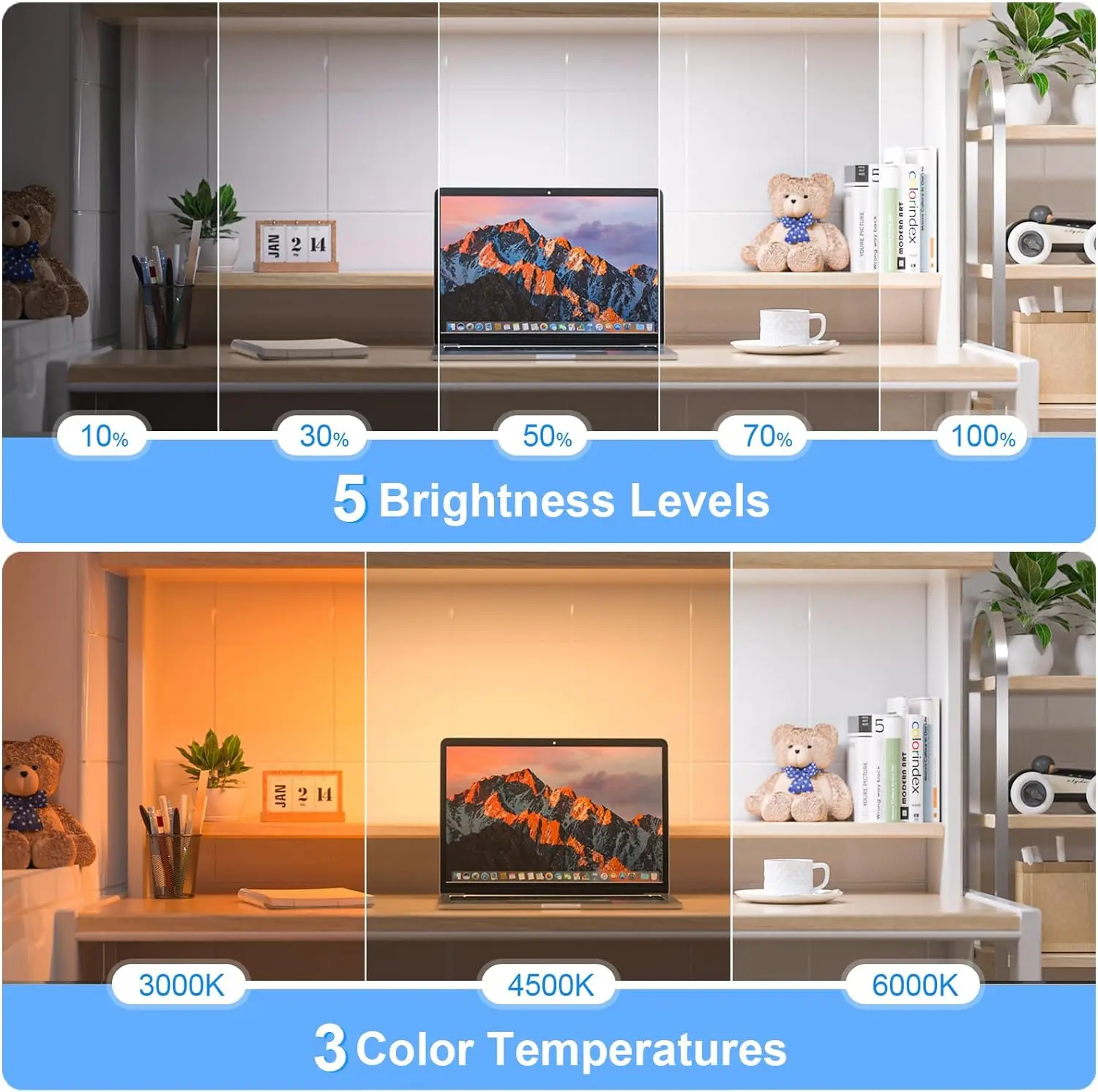 Rechargeable Dimmable Night Light – 3 Color LED Makeup & Under Cabinet Lamp - Image 2