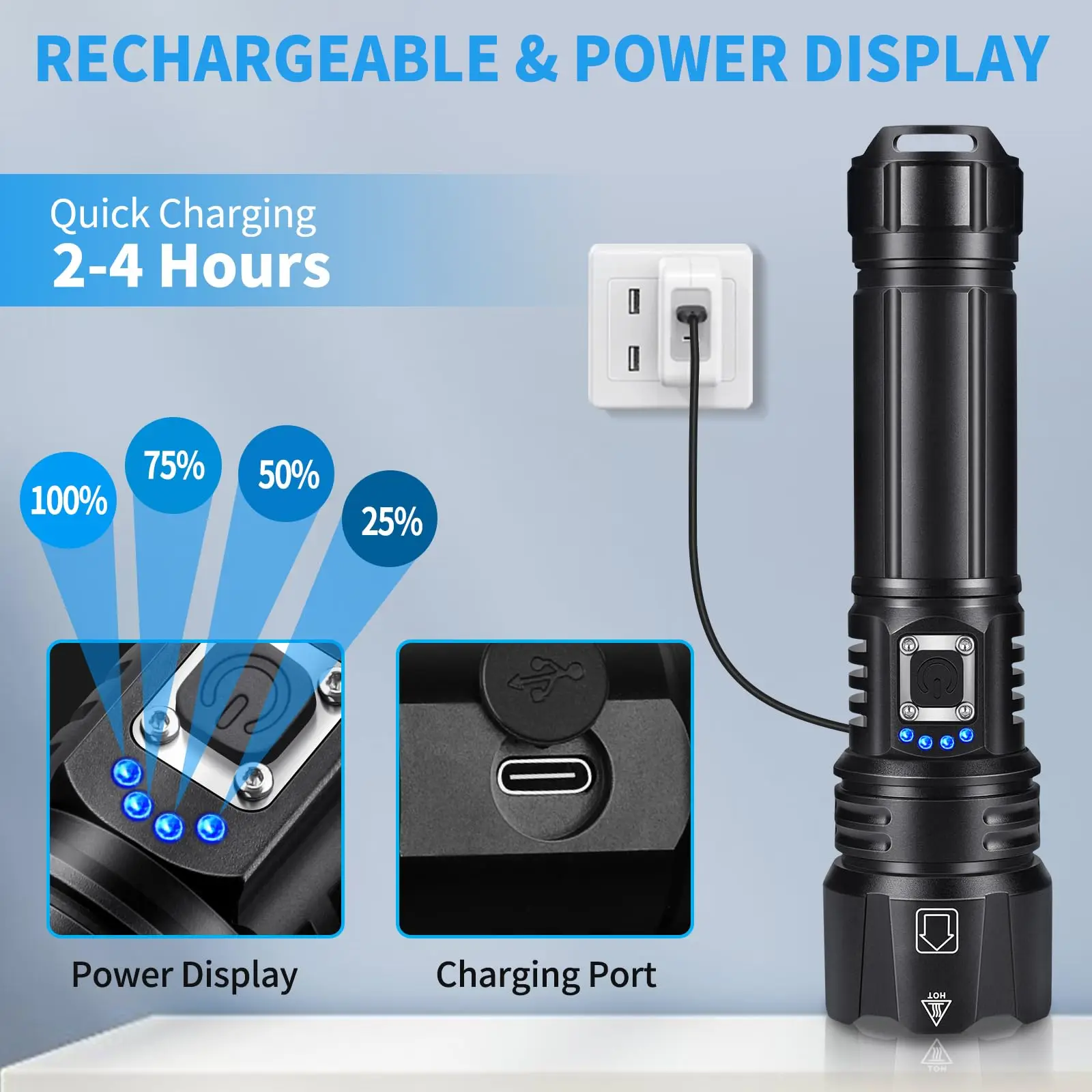 Rechargeable High Lumen LED Flashlight Waterproof 5 Modes Bright Torch - Image 4