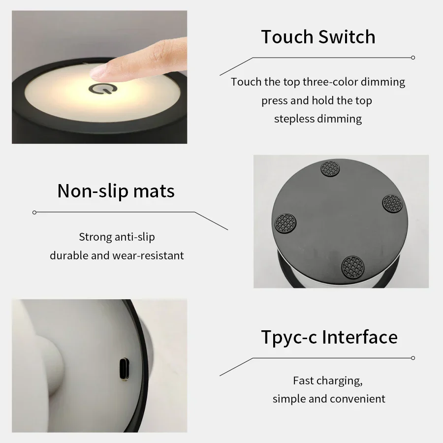 Rechargeable LED Desk Lamp 3-Color Adjustable Bedside Table Light Modern Decor - Image 6