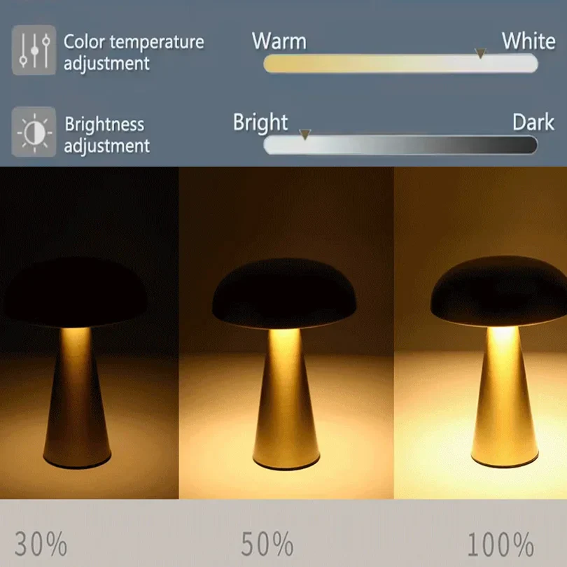 Rechargeable LED Mushroom Table Lamp Touch Sensor Bedside Night Light Decor - Image 2
