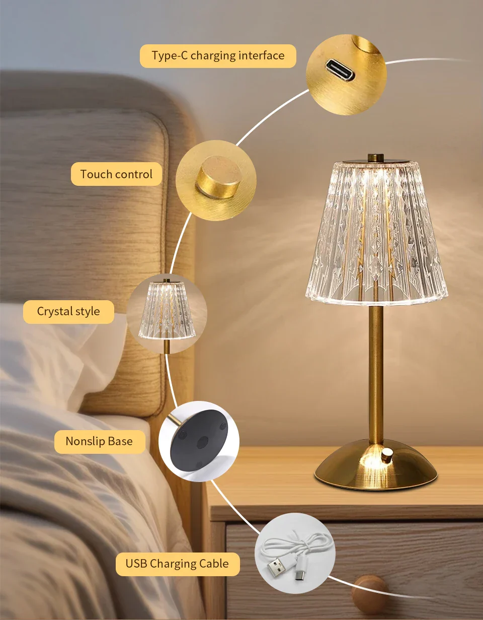 Rechargeable LED Table Lamp – Touch Dimmable Wireless Light for Bedroom & Desk - Image 9
