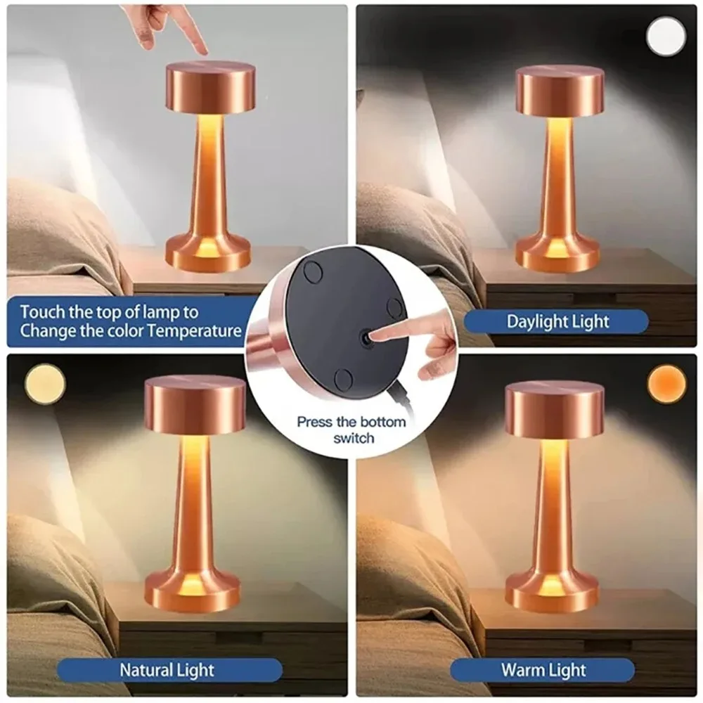Rechargeable LED Touch Table Lamp USB Desk Light for Bedroom Bar Mood Lighting - Image 4