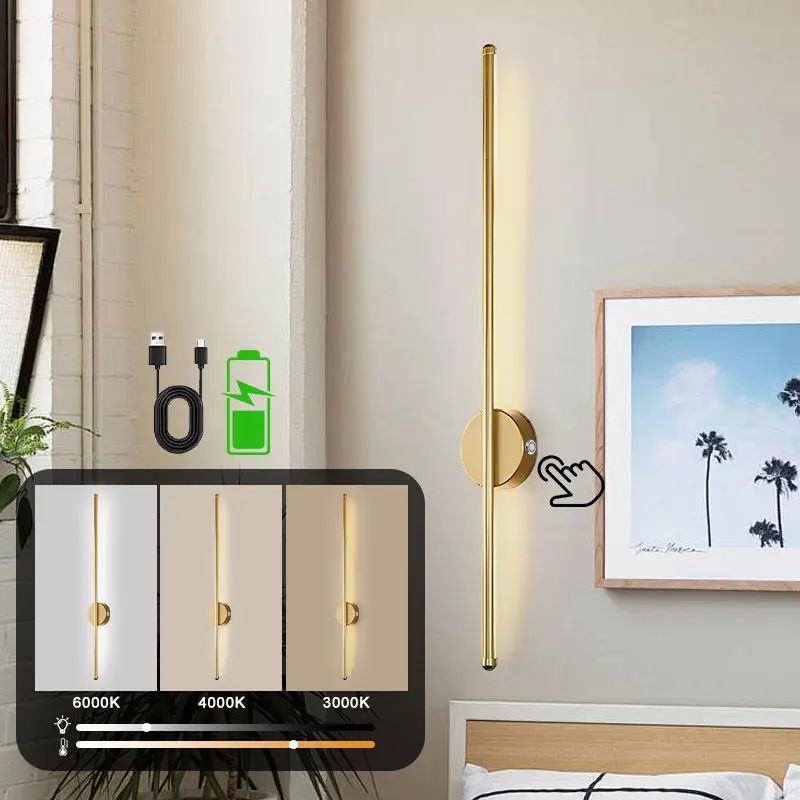 Rechargeable LED Wall Light Touch Switch 3CCT USB Battery Operated Sconce - Image 3