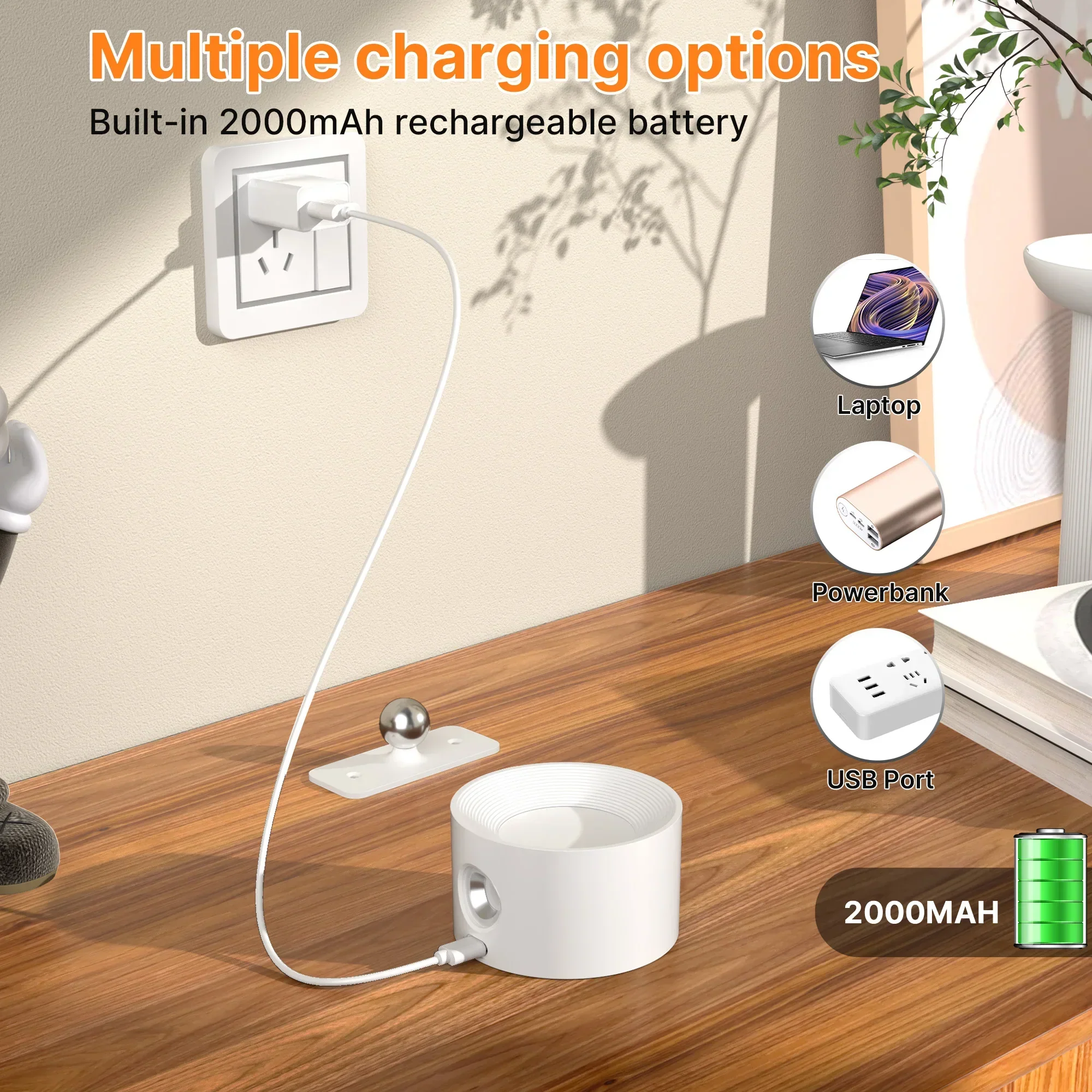 Rechargeable LED Wall Sconce 360° Rotating Adjustable Bedroom Nordic Light - Image 2