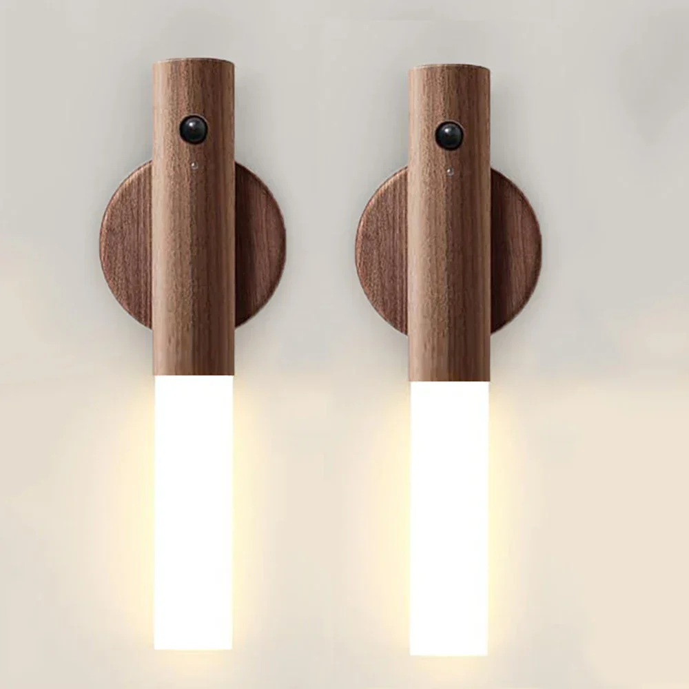Rechargeable Motion Sensor Wall Sconce – Magnetic Wooden Night Light for Bedroom - Image 11