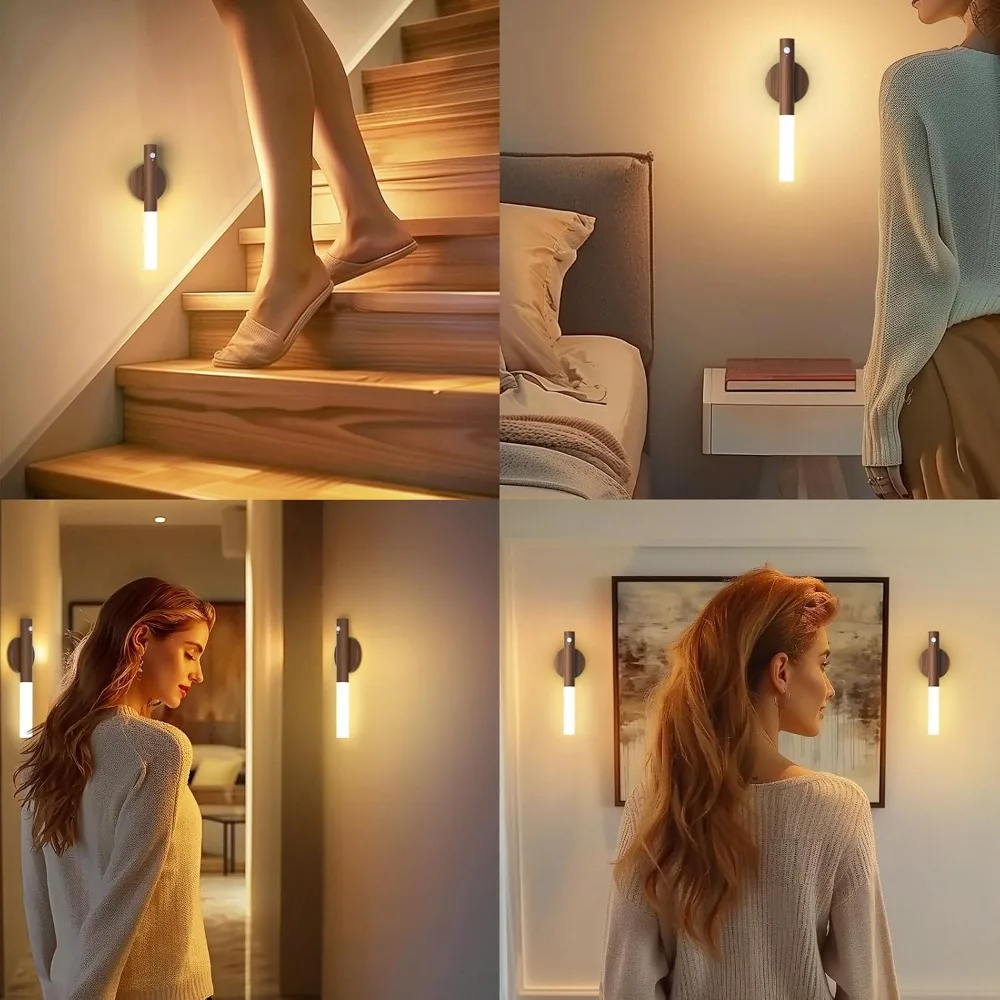Rechargeable Motion Sensor Wall Sconce – Magnetic Wooden Night Light for Bedroom - Image 3