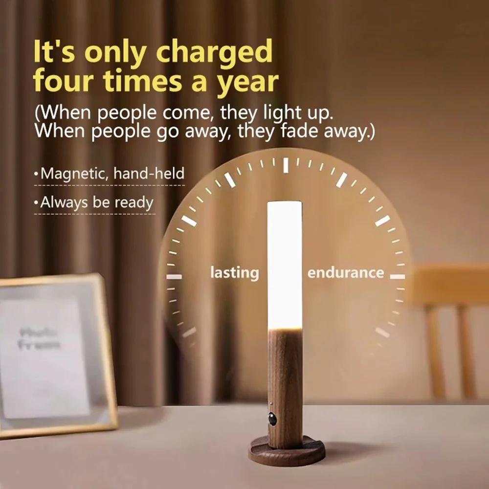 Rechargeable Motion Sensor Wall Sconce – Magnetic Wooden Night Light for Bedroom - Image 5