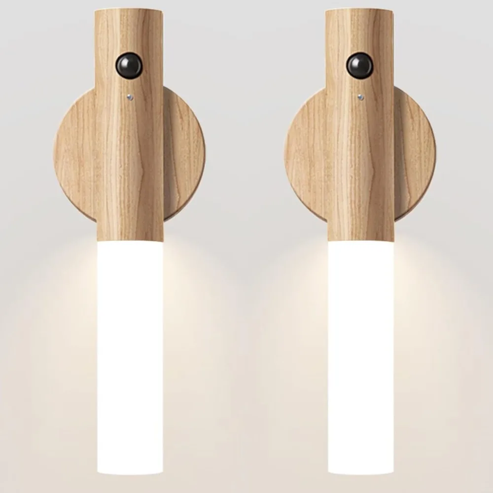 Rechargeable Motion Sensor Wall Sconce – Magnetic Wooden Night Light for Bedroom - Image 8