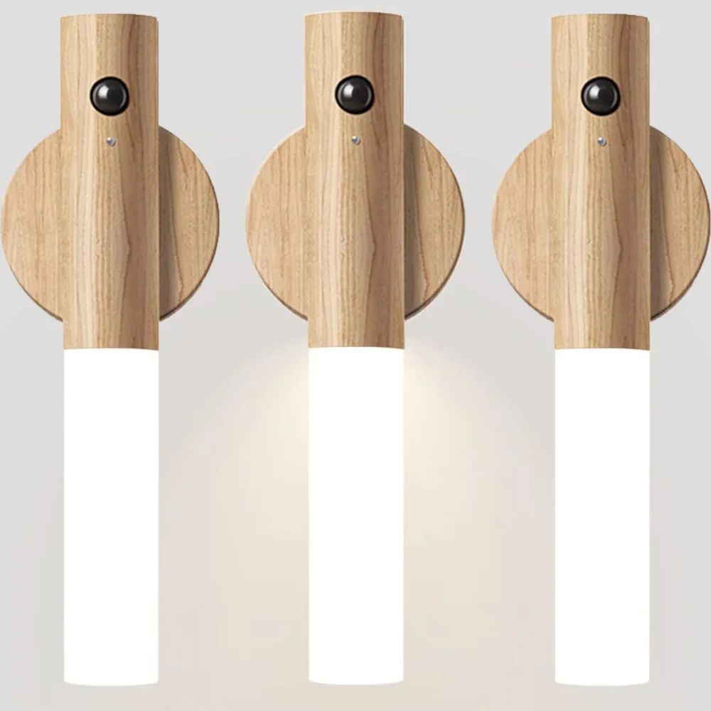 Rechargeable Motion Sensor Wall Sconce – Magnetic Wooden Night Light for Bedroom - Image 9