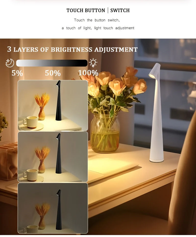 Rechargeable Touch LED Table Lamp – 3 Color Dimmable Light for Reading & Bedroom - Image 8