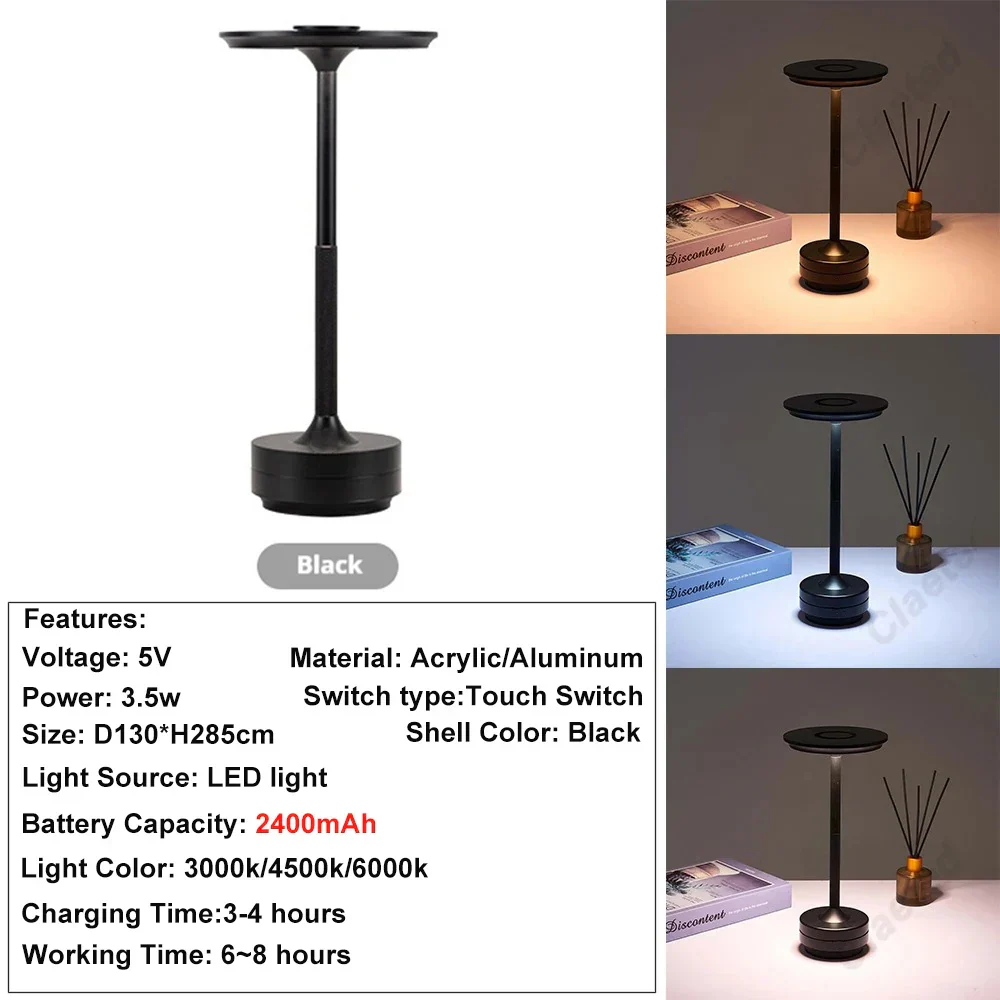 Rechargeable Touch Table Lamp Wireless LED Night Light for Bedroom Desk Decor - Image 7