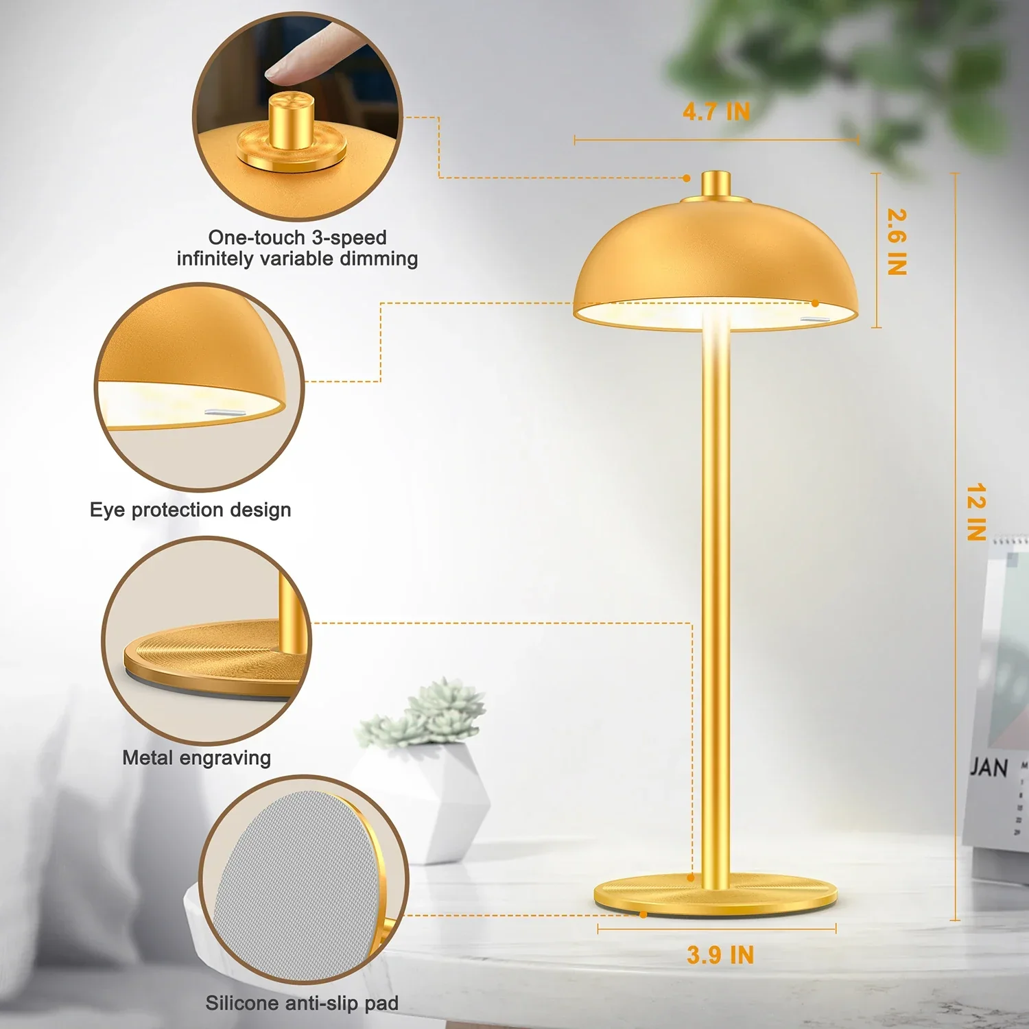 Rechargeable Touch Table Lamp – Wireless USB-C LED Desk Light for Bedroom & Camping - Image 6