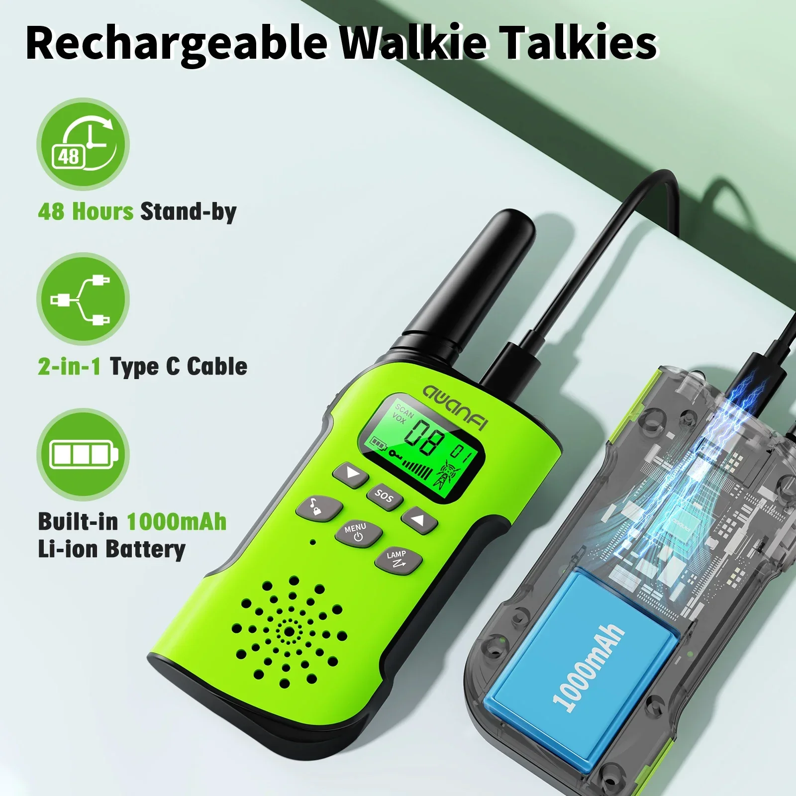 Rechargeable Walkie Talkies 4 Pack Long Range Kids Radios USB C Camping - Image 4