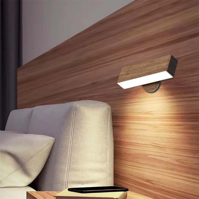 Rechargeable Wall Sconce with Remote Control – Adjustable Brightness Wood Wall Light for Versatile Lighting