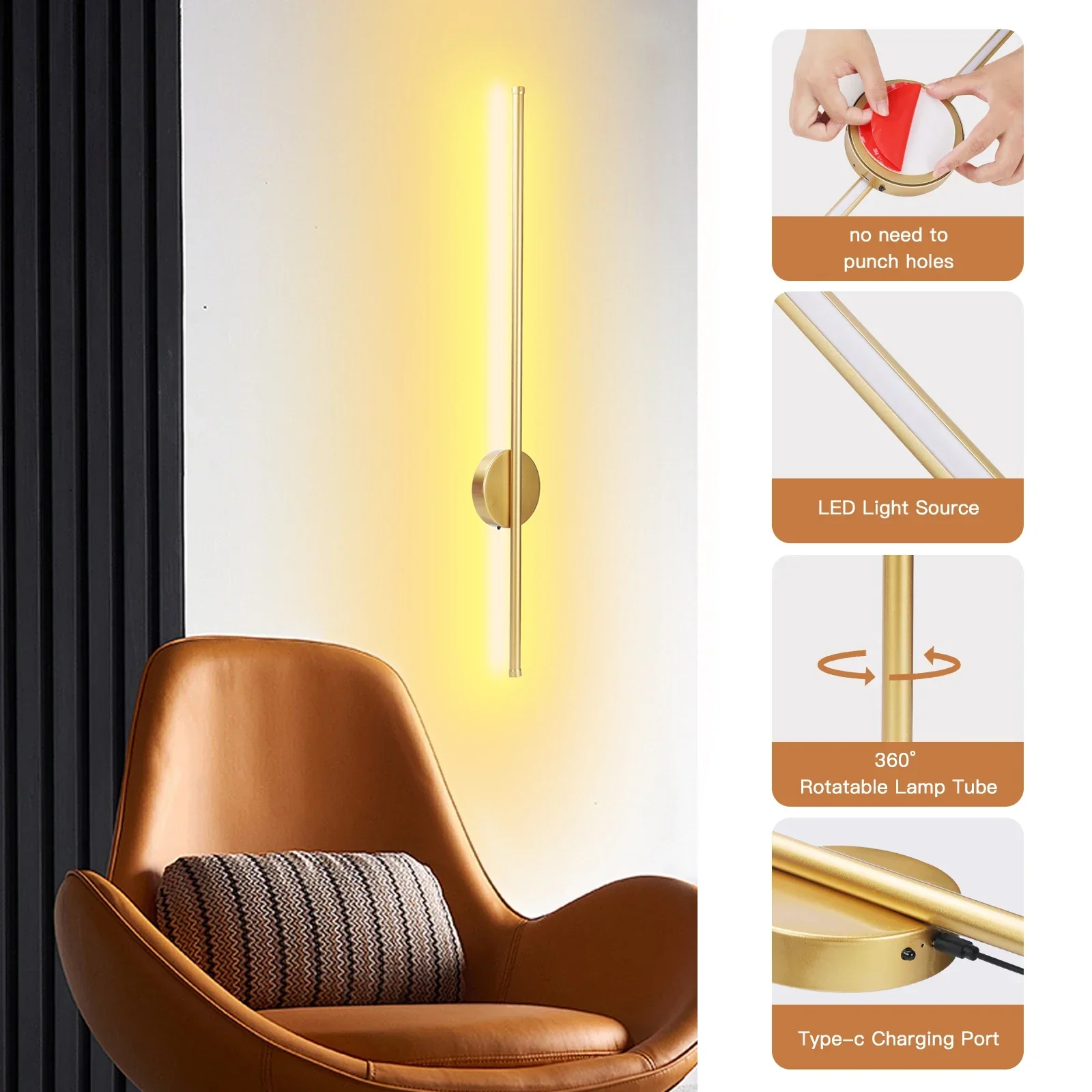 Rechargeable Wireless Wall Light with Remote Dimmable Bedside Night Lamp - Image 2