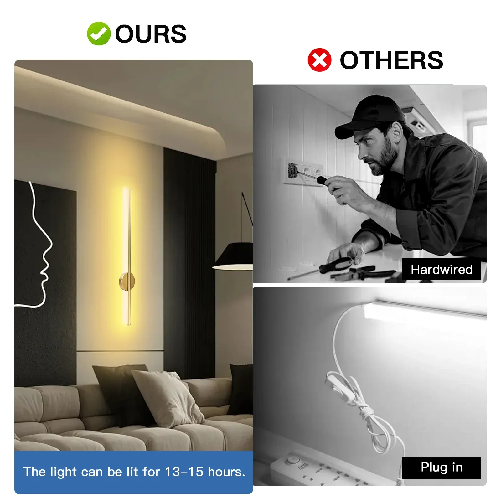 Rechargeable Wireless Wall Light with Remote Dimmable Bedside Night Lamp - Image 3