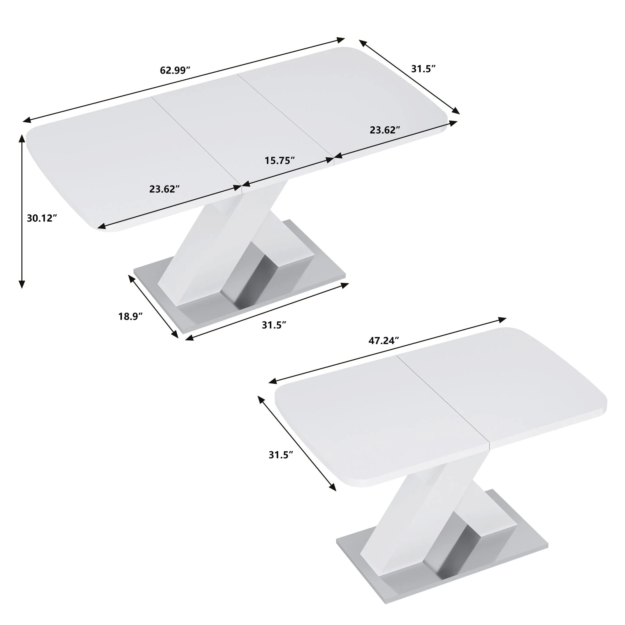 Rectangle Dining Table, Stretchable, X Shape Legs - White - Image 4