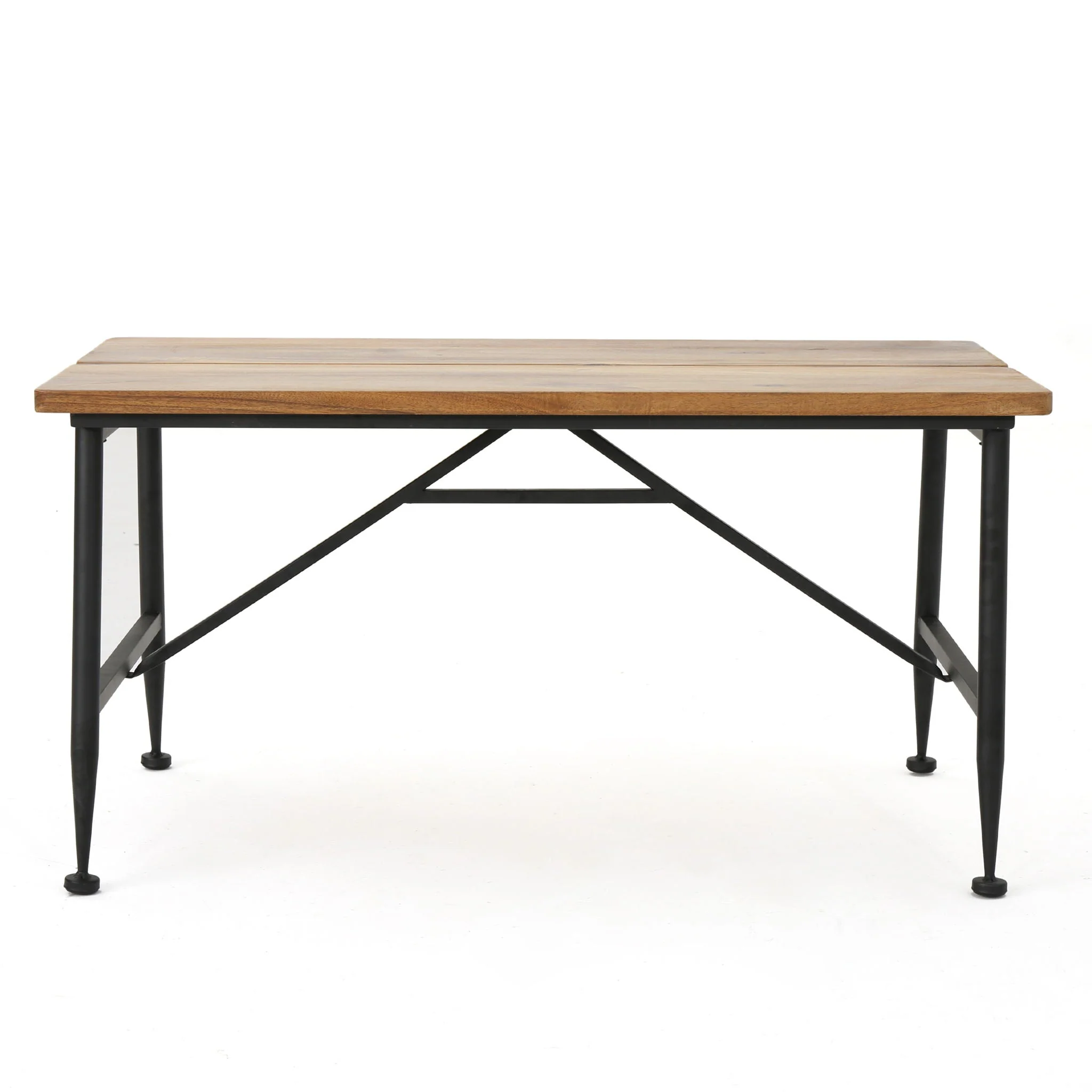 Rectangle Outdoor Coffee Table With Angled Tubular Legs And Wood Top - Black - Image 4