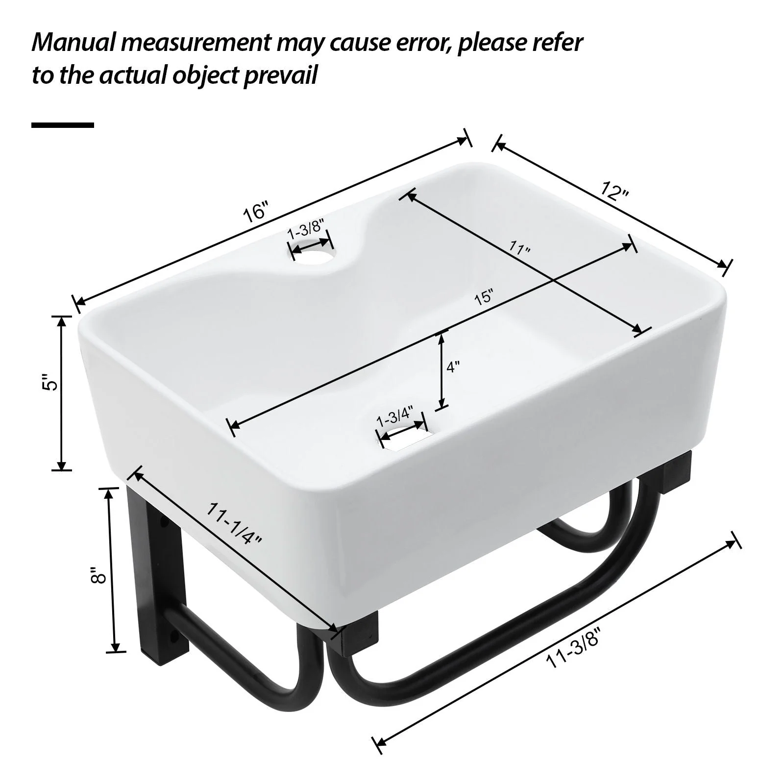 Rectangular Bathroom Sink With Towel Bar & Faucet Hole, Wall Mounted - White - Image 2
