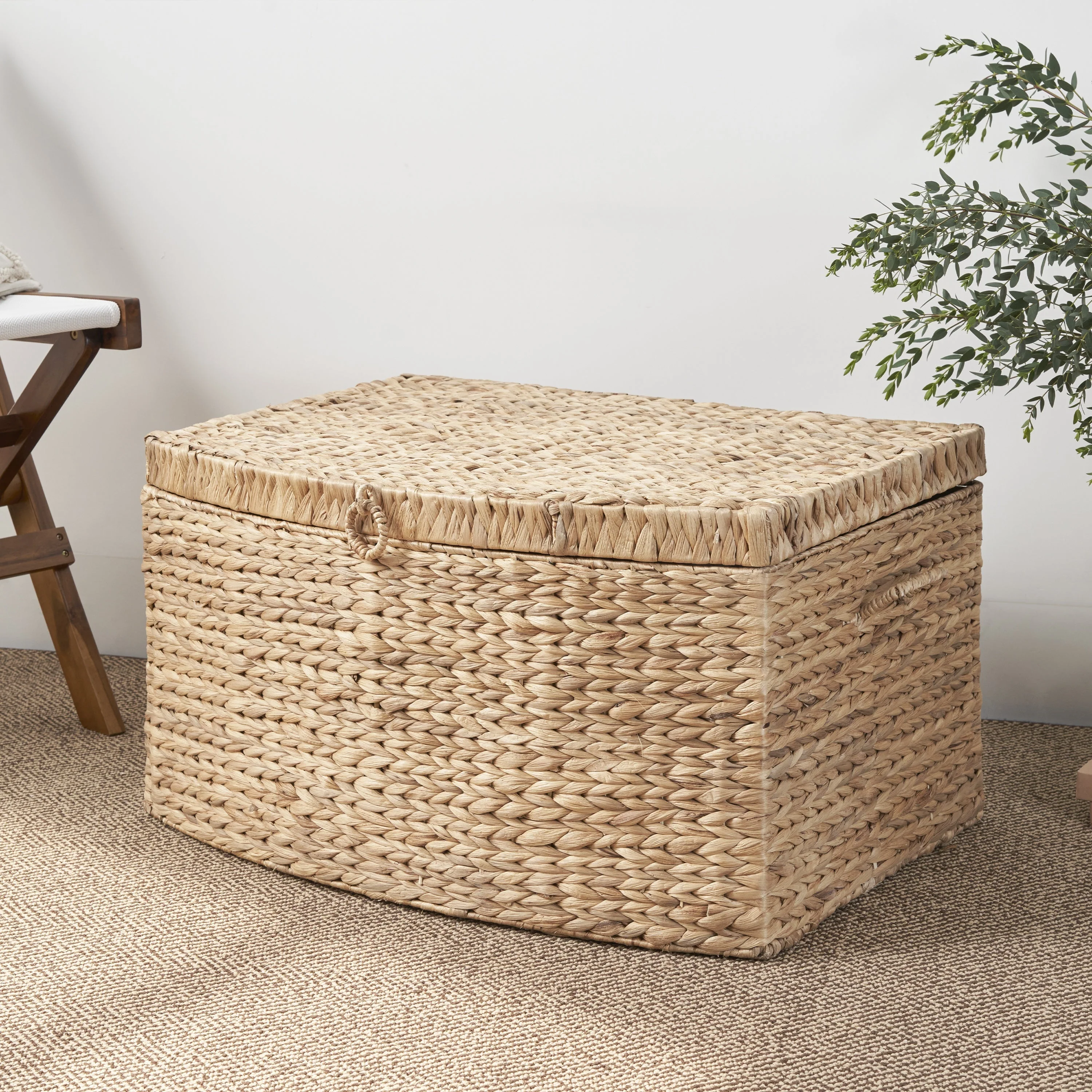 Rectangular Curve Water Hyacinth Woven Wicker Trunk with Handles - Image 2