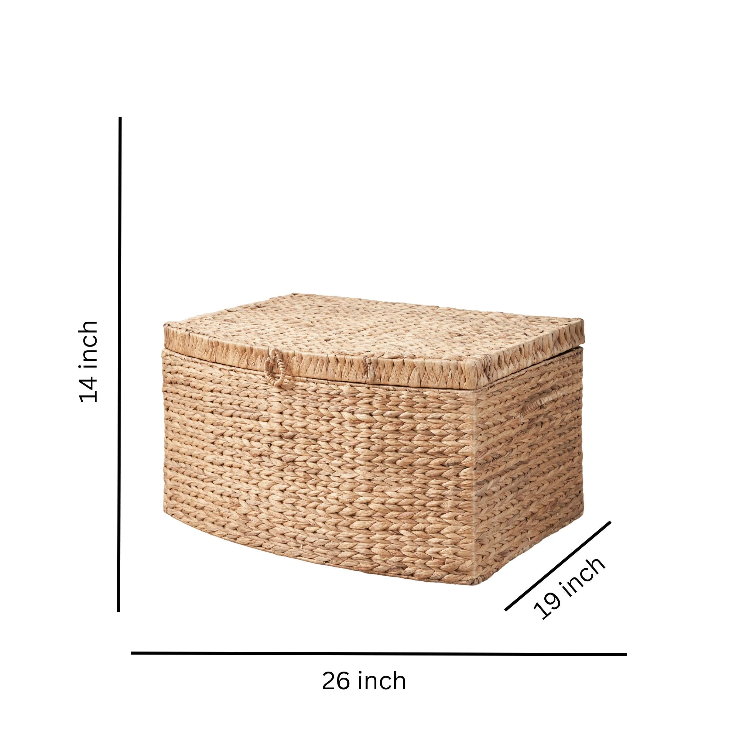 Rectangular Curve Water Hyacinth Woven Wicker Trunk with Handles - Image 3