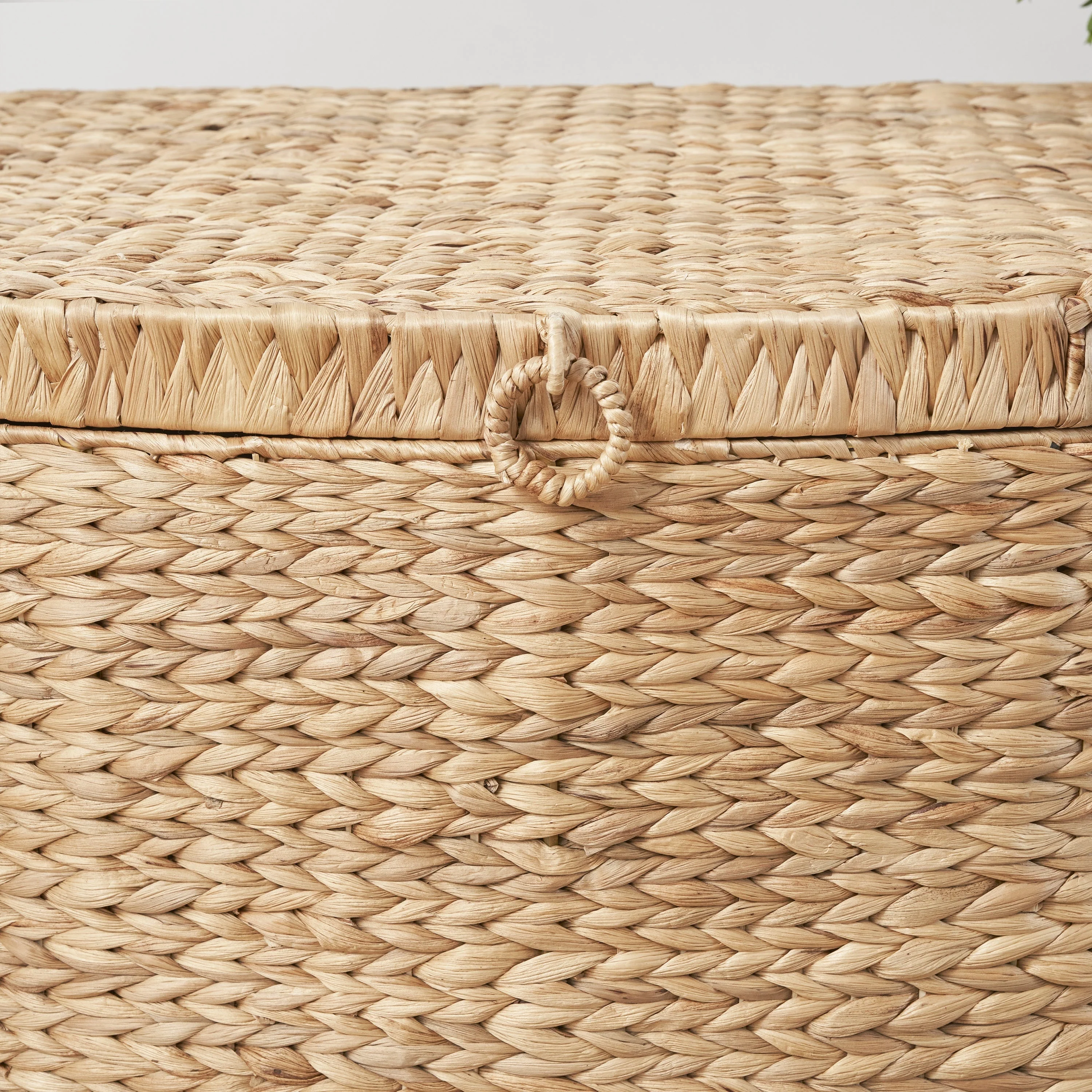 Rectangular Curve Water Hyacinth Woven Wicker Trunk with Handles - Image 5