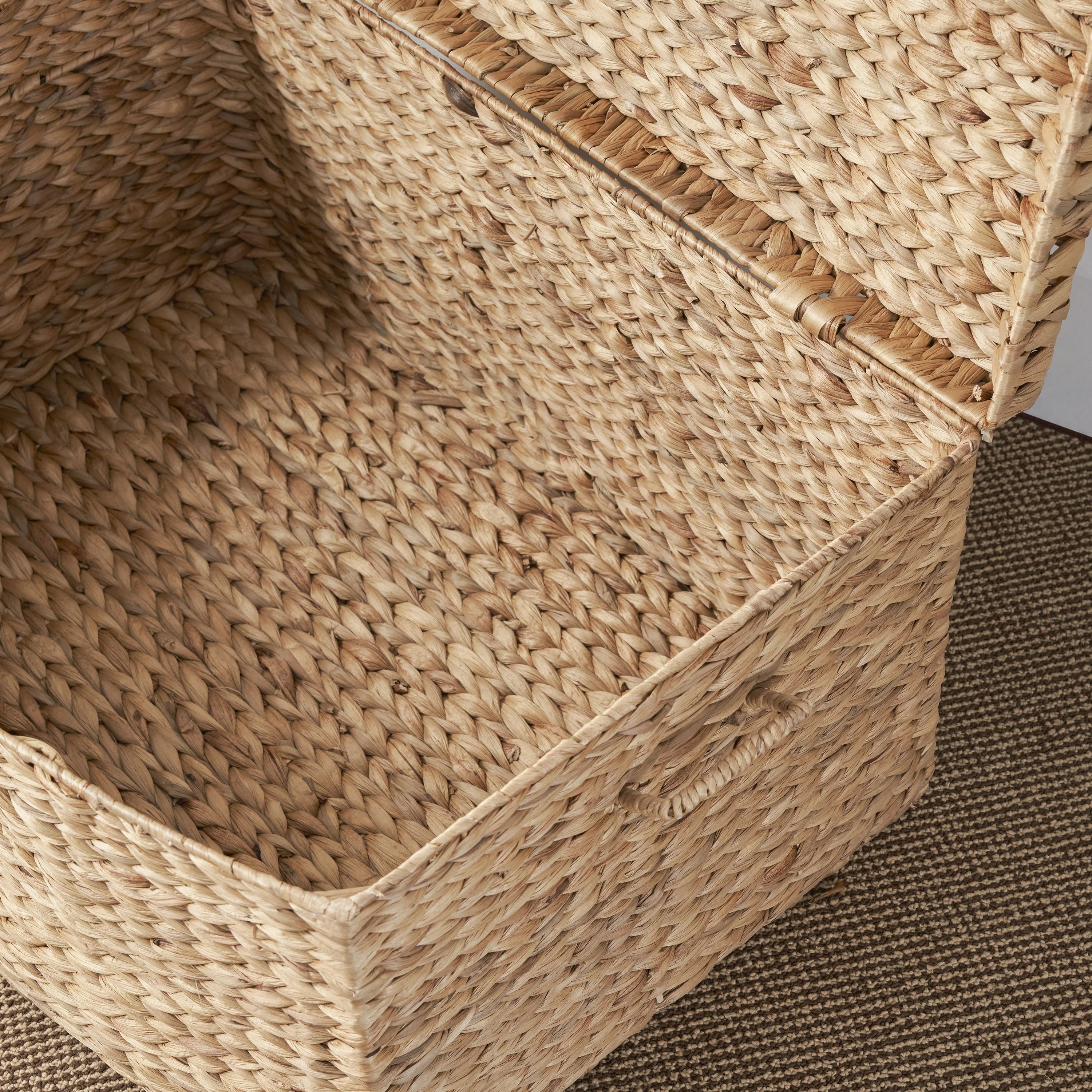 Rectangular Curve Water Hyacinth Woven Wicker Trunk with Handles - Image 6