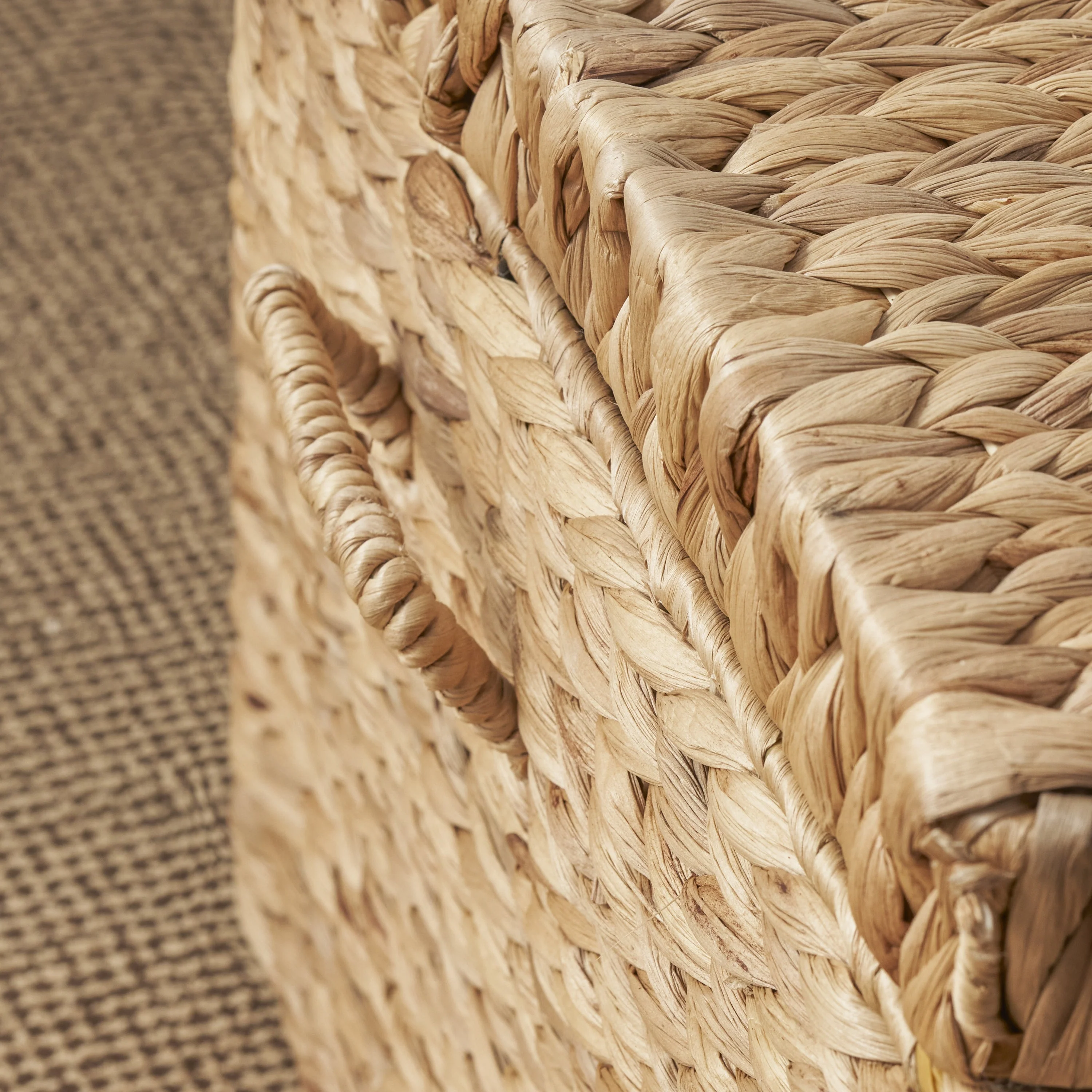 Rectangular Curve Water Hyacinth Woven Wicker Trunk with Handles - Image 8