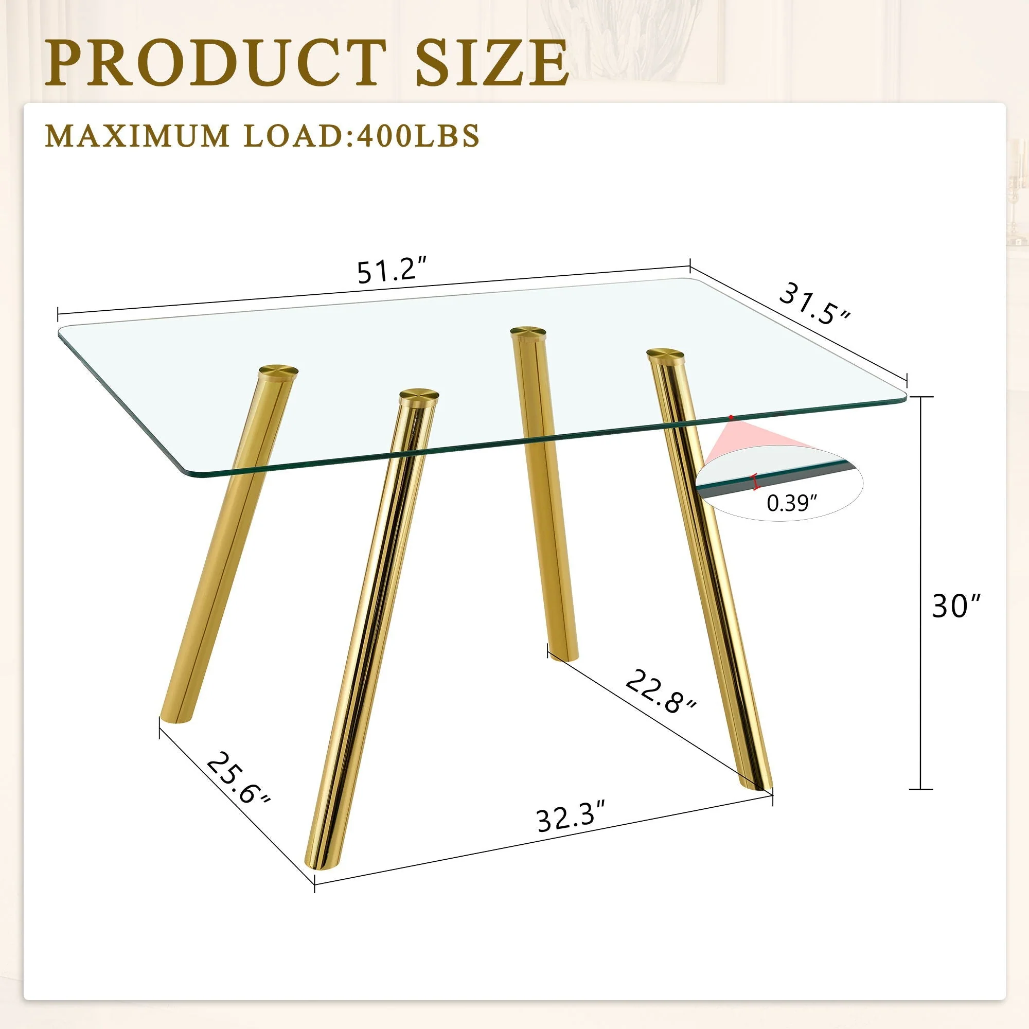 Rectangular Design Dining Table - Gold - Image 4