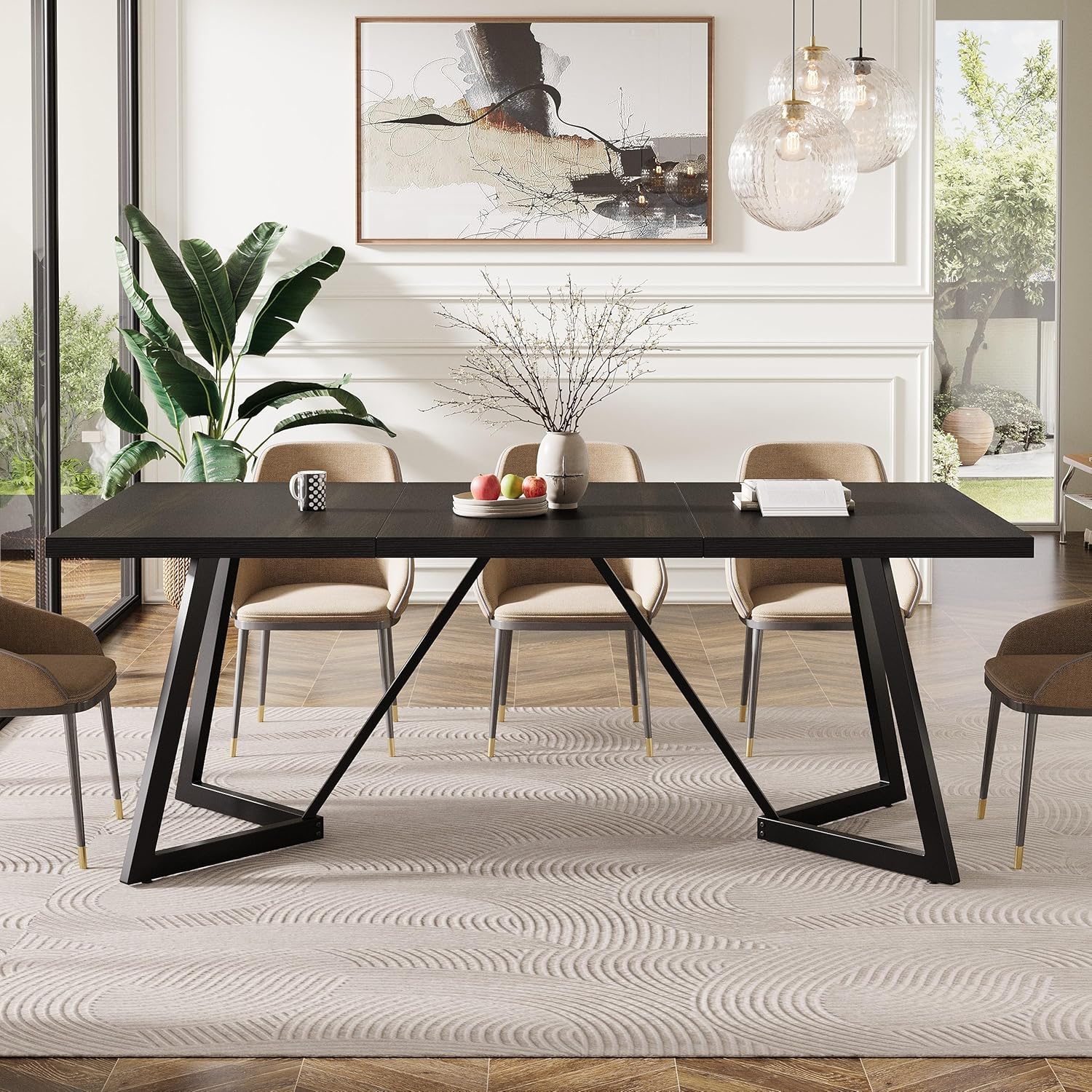 Rectangular Dining Table For 6 - 8 People - Black - Image 2