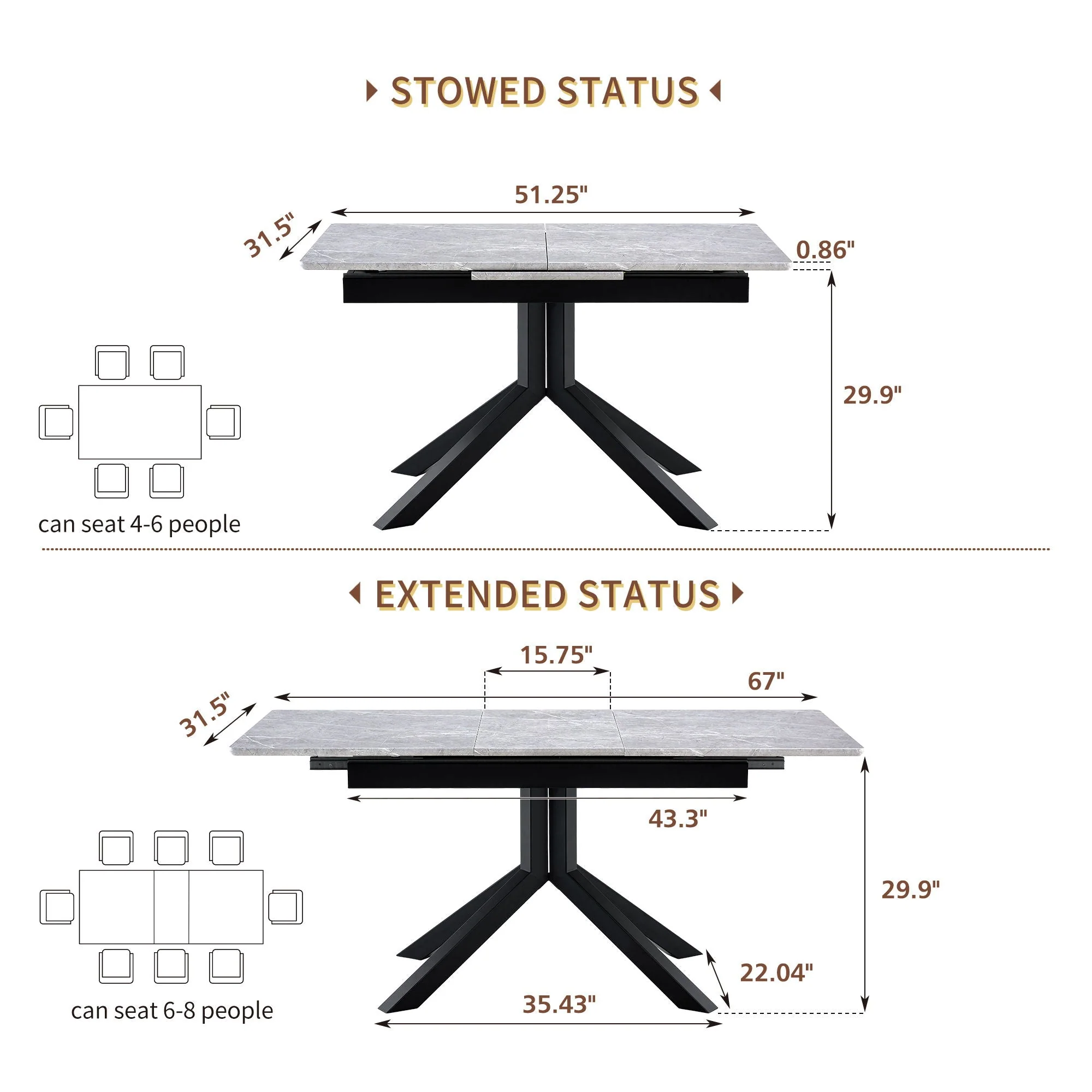 Rectangular Dining Table With Geometric Legs For Dining Room - Light Gray - Image 2