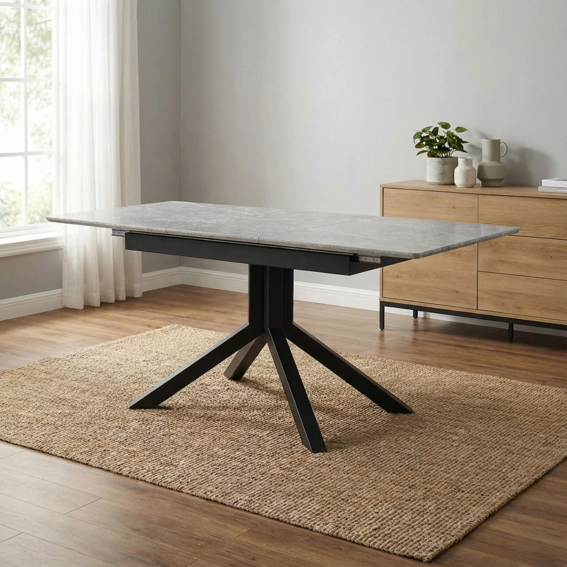 Rectangular Dining Table With Geometric Legs For Dining Room - Light Gray - Image 3