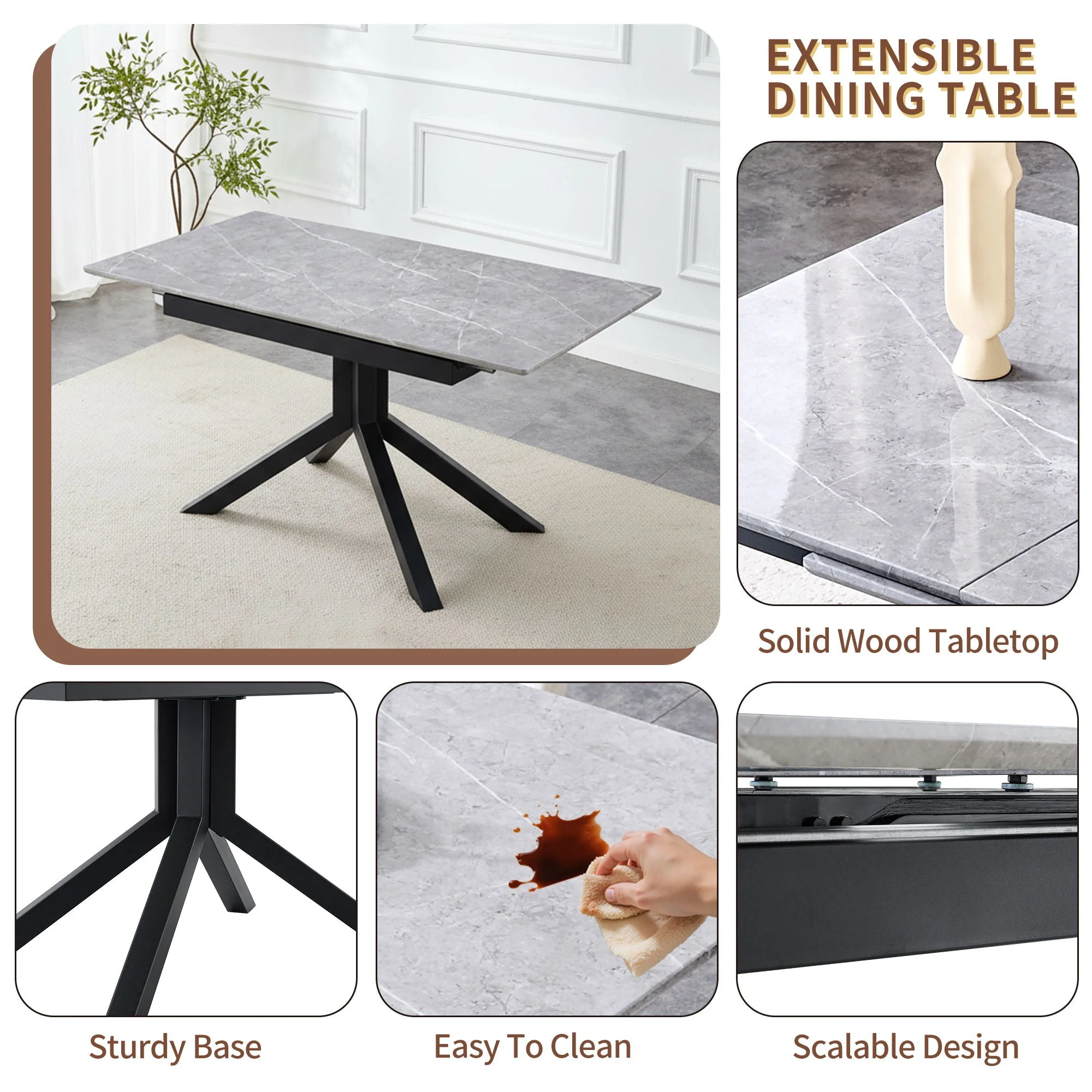 Rectangular Dining Table With Geometric Legs For Dining Room - Light Gray - Image 4