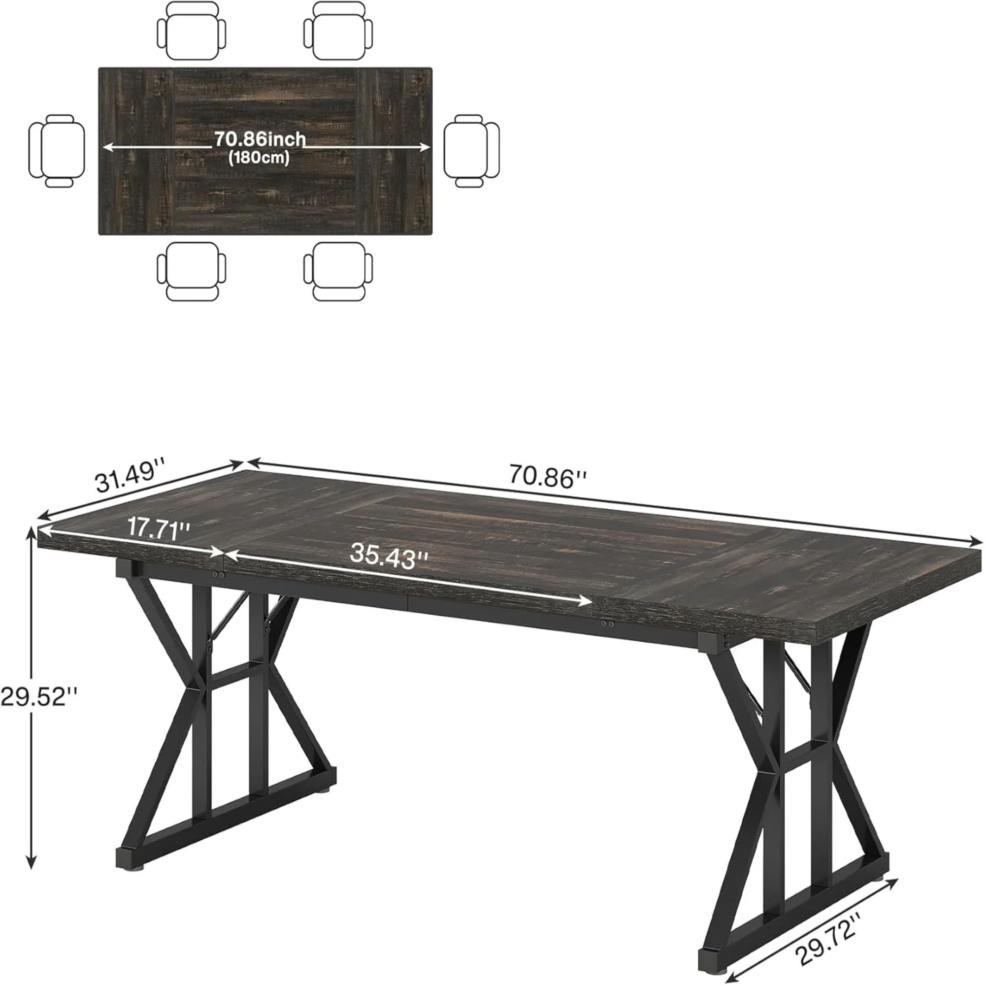 Rectangular Dining Table With X Trestle Metal Legs - Image 10