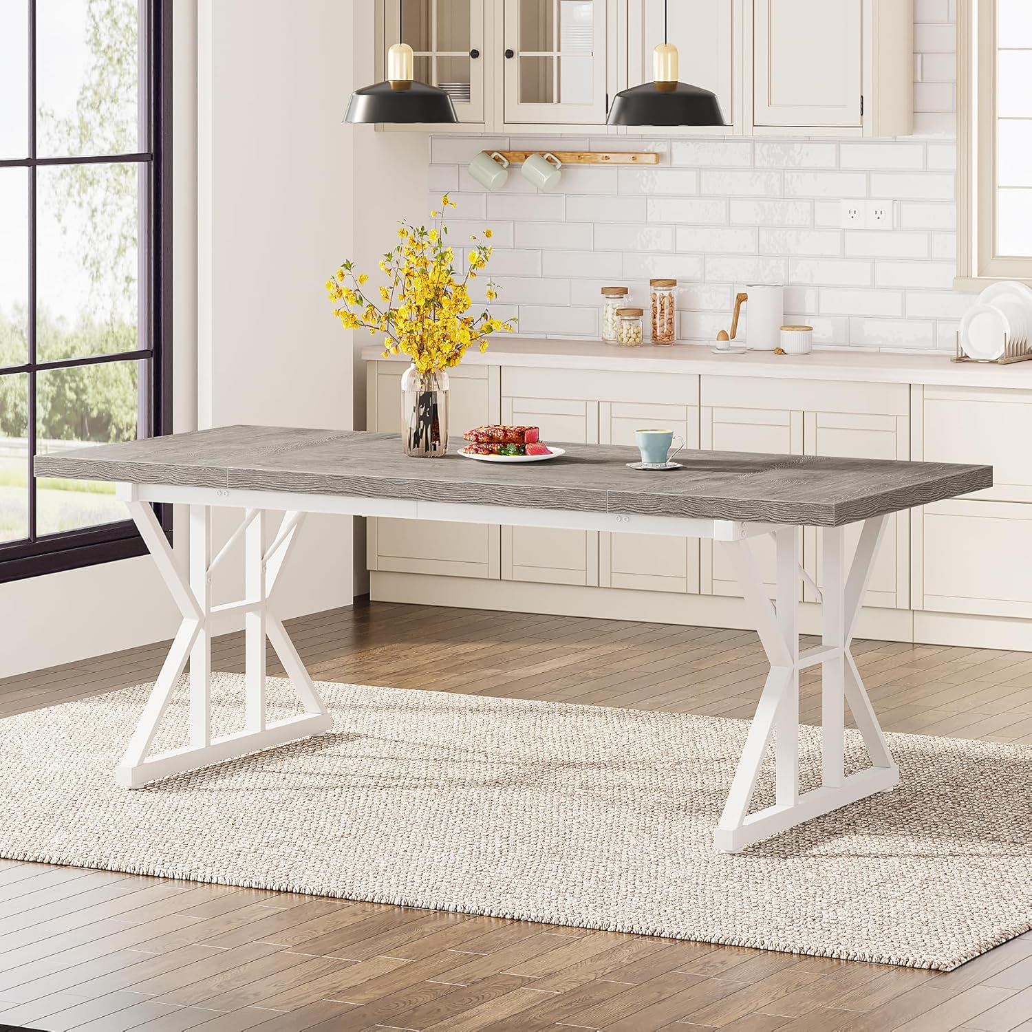 Rectangular Dining Table With X Trestle Metal Legs - Image 14