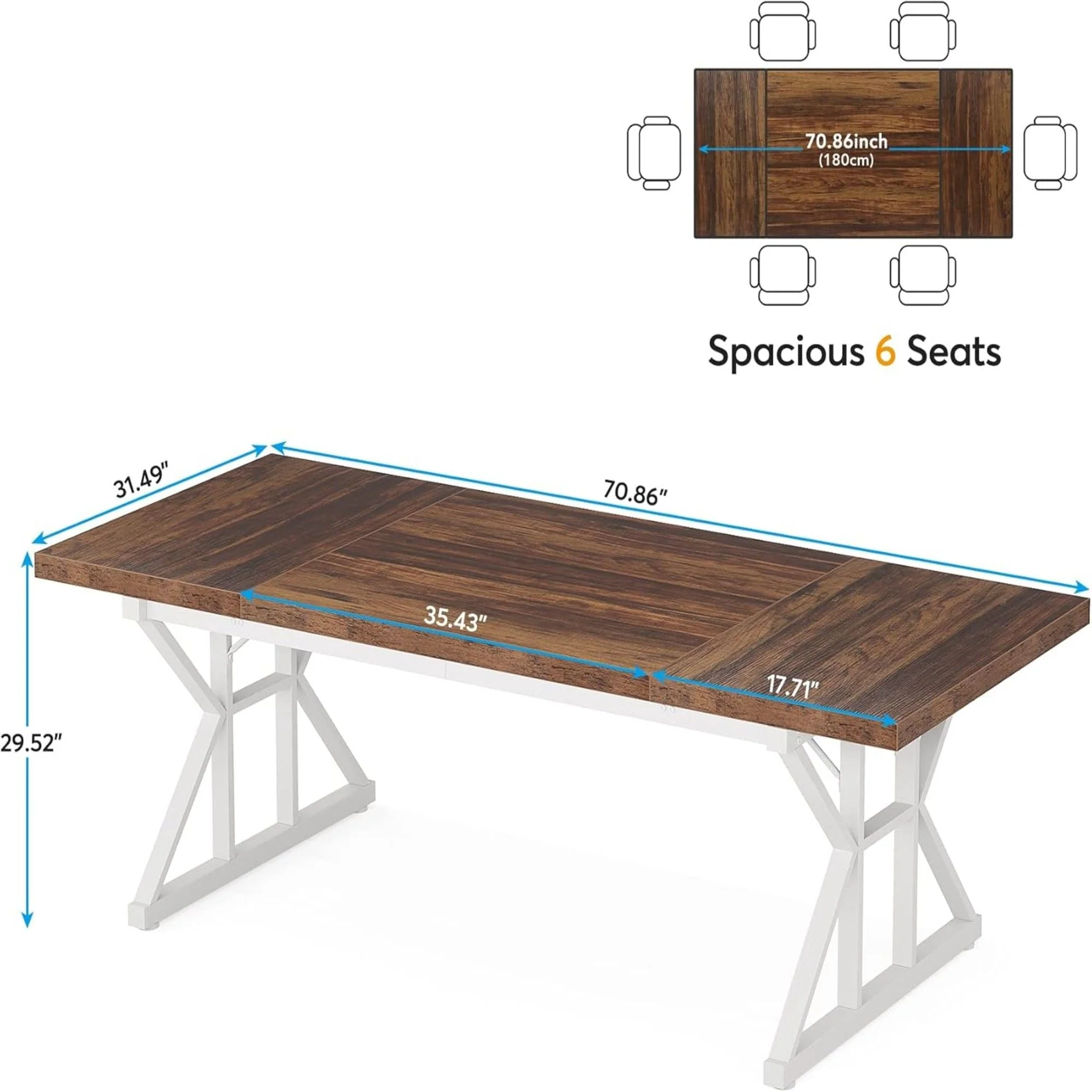 Rectangular Dining Table With X Trestle Metal Legs - Image 15