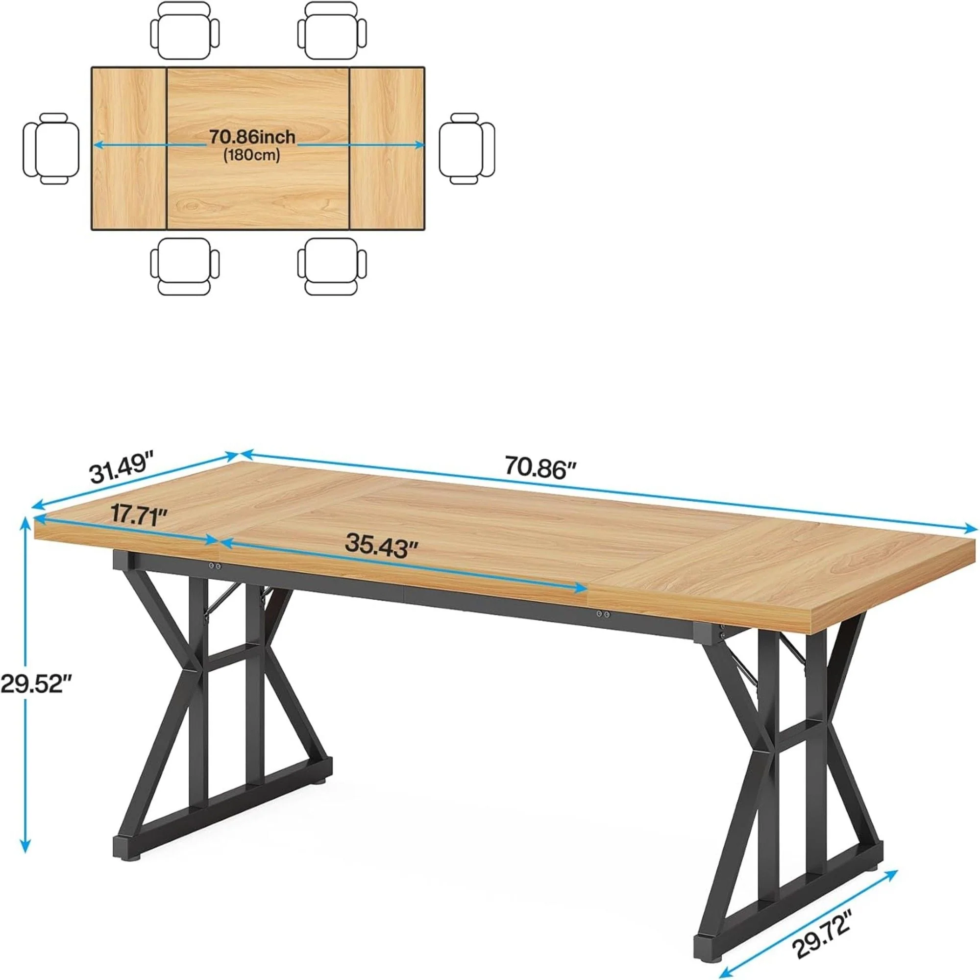 Rectangular Dining Table With X Trestle Metal Legs - Image 16