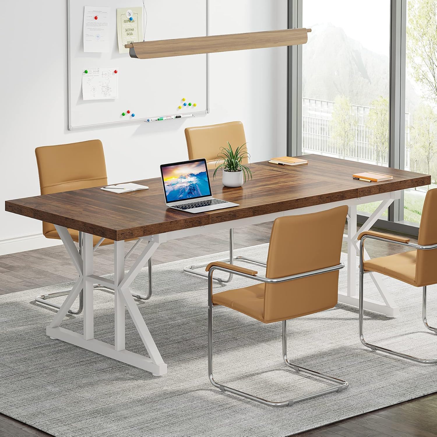 Rectangular Dining Table With X Trestle Metal Legs - Image 5