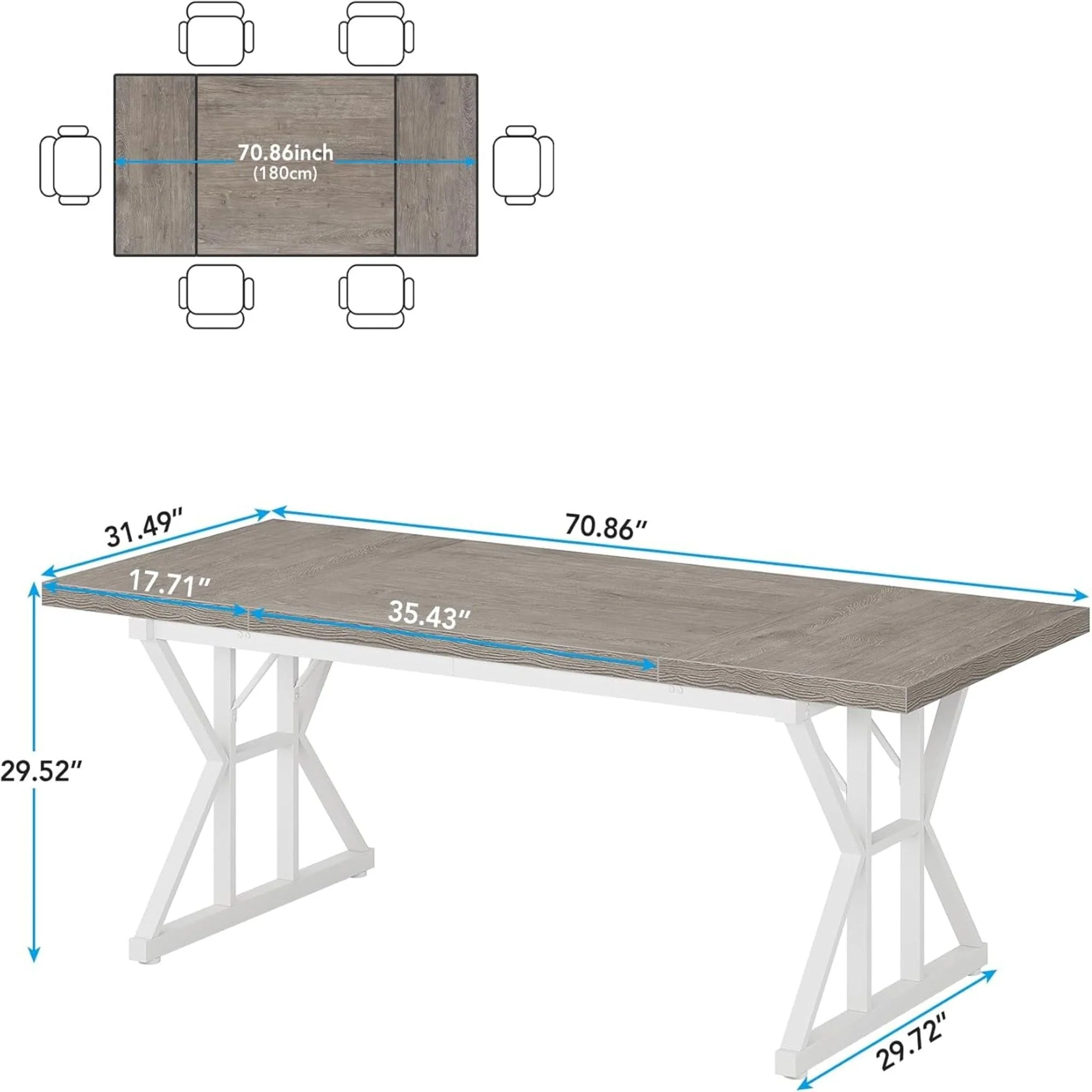 Rectangular Dining Table With X Trestle Metal Legs - Image 6