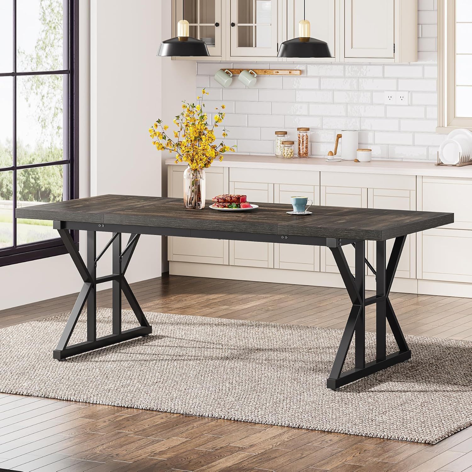 Rectangular Dining Table With X Trestle Metal Legs - Image 7