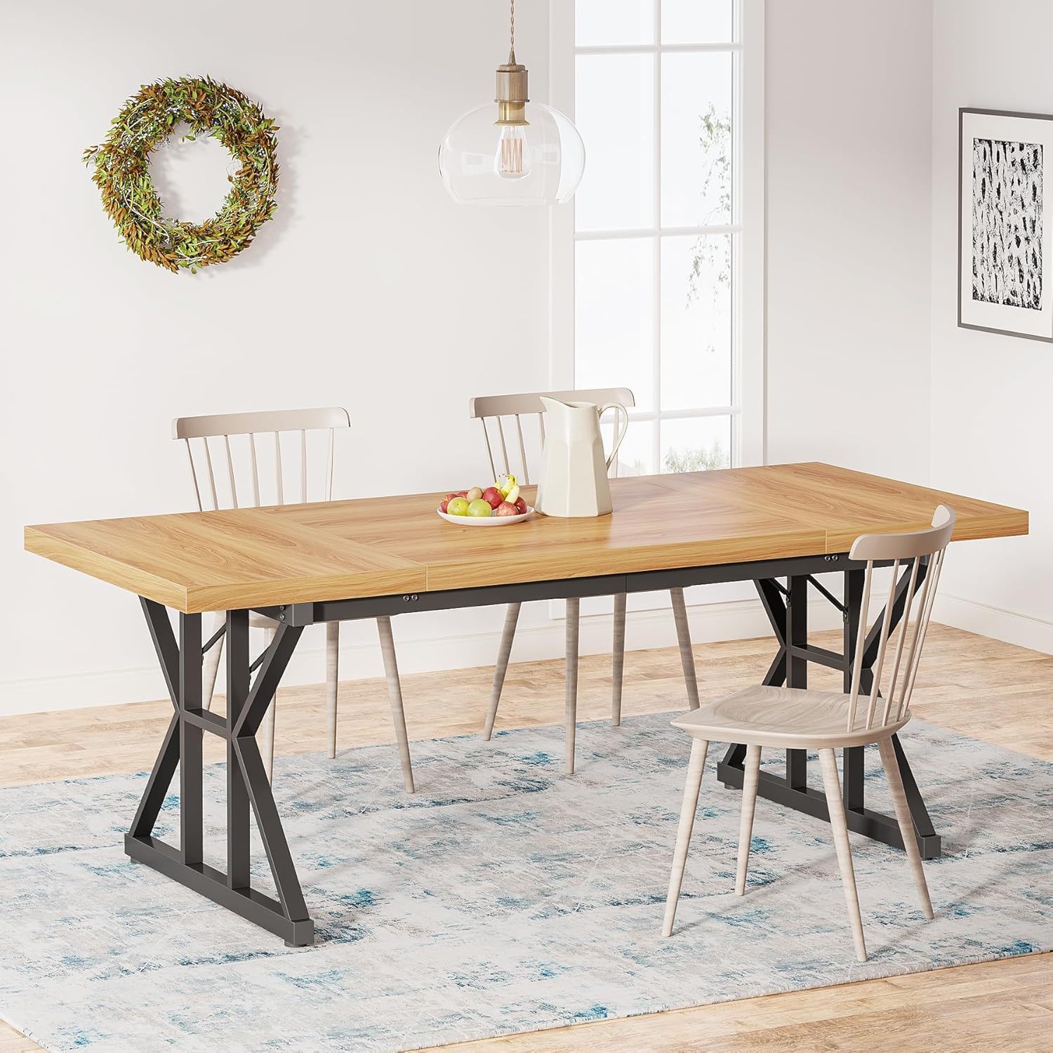 Rectangular Dining Table With X Trestle Metal Legs - Image 9
