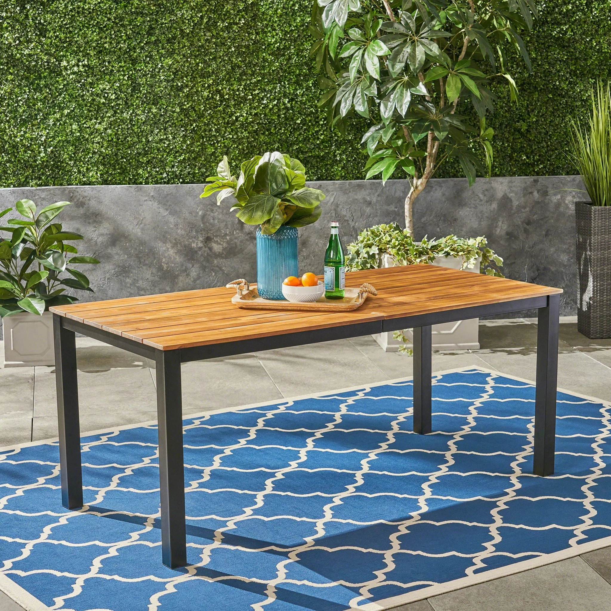 Rectangular Outdoor Dining Table With Iron Legs - Black - Image 3